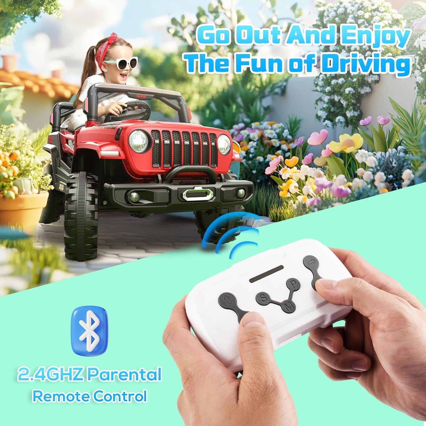 SEALIGHT 12V Kids Ride On Car Truck w/Parent Remote Control, 4 * 380W Motors, 3 Speeds, Emergency Braking, LED Lights, Music & Horn, Kids Electric Vehicles Toddler Electric Car for Girl Boy Gift