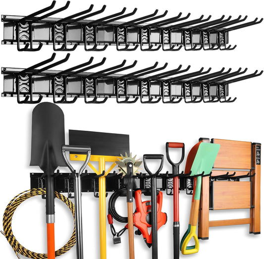 ELEAD 96 Inches Garage Storage, Garage Organization, Garden Tool Organizer Wall Mount, 18 Adjustable Heavy Duty Metal Hooks, Holds Up to 1460 lbs, Yard Tool Organizer for Garden, Yard, and Shed