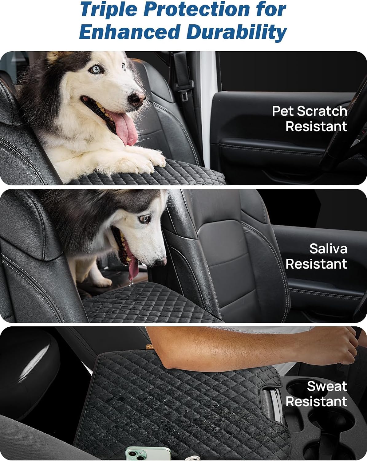 JOYTUTUS Center Console Cover Compatible with 2013-2018 Ram 1500 & 2013-2025 Ram 2500/3500/1500 Classic Model Jump Seat, Leather Arm Rest Armrest Cover for Car, Middle Console Cover Lid, with 2 Pocket