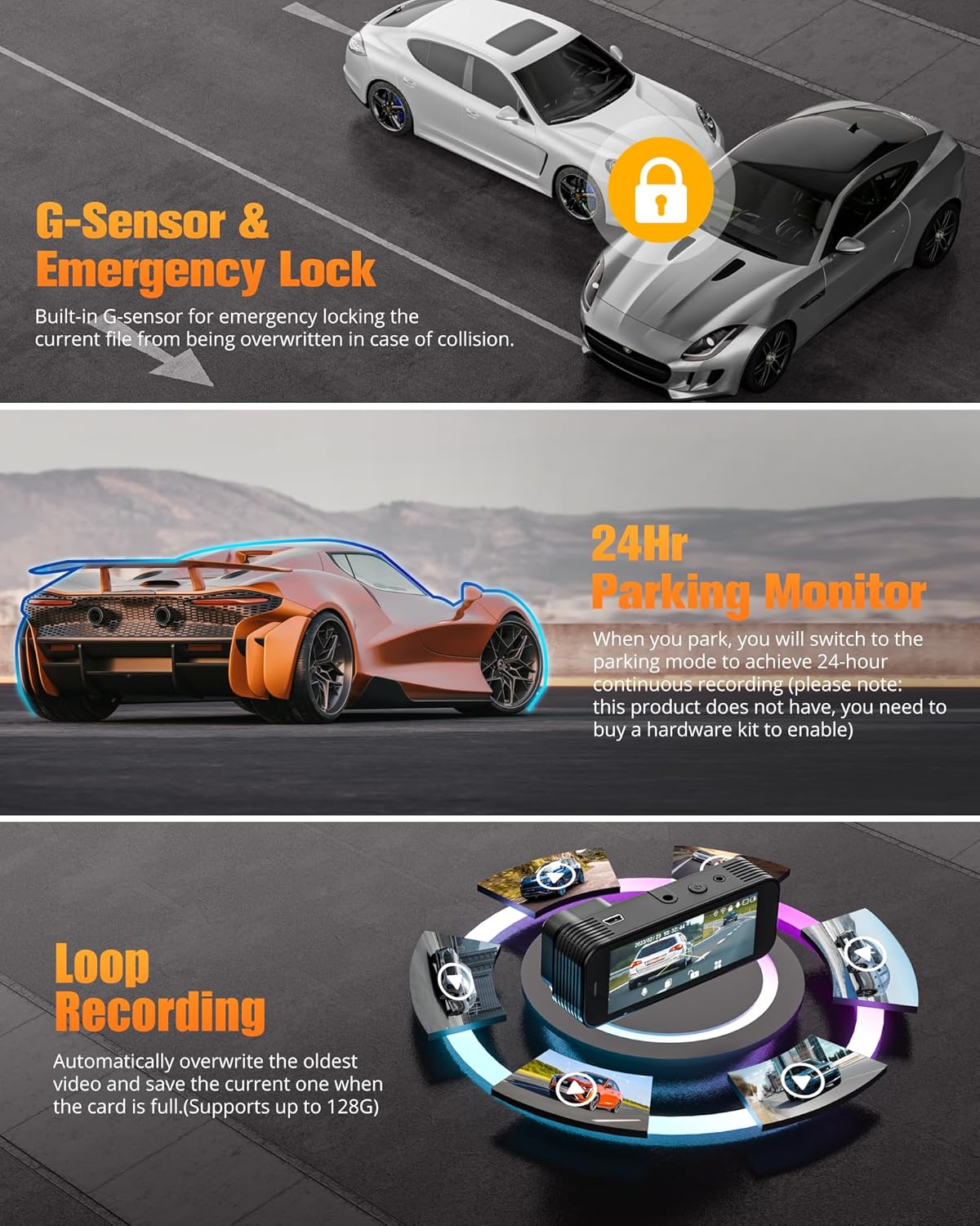 Dash Cam Front and Rear, 8K/2.5K UHD Dash Camera for Cars, Dash cam with 32GB Card, Built-in Wi-Fi & GPS, 3.16”IPS Screen, Night Vision, 170°Wide Angle, WDR, 24H Parking Mode