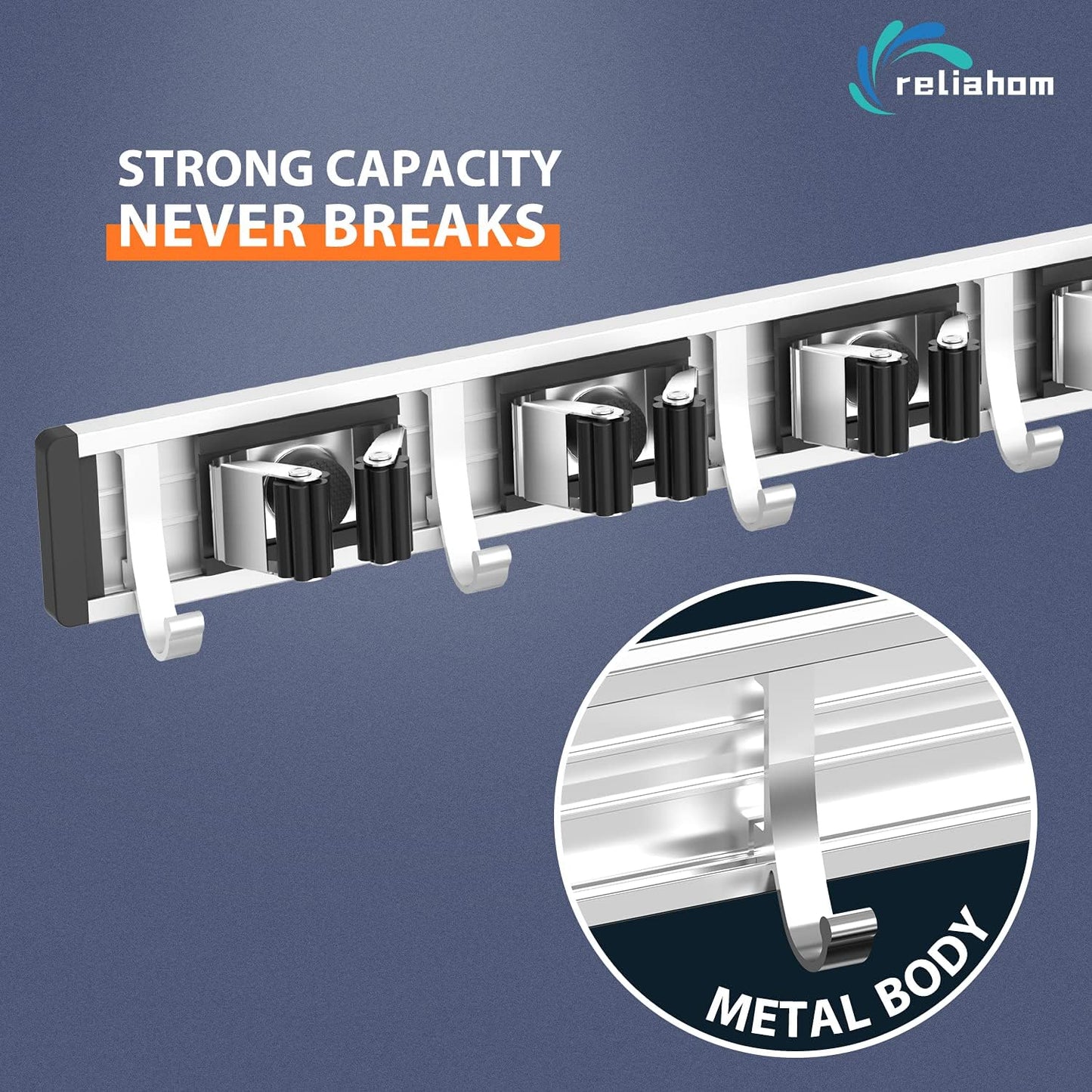 Broom Holder Wall Mount Mop and Broom Hanger Wall Mounted Garage Storage Rack Kitchen Garden Tool Organizer (4 Racks with 5 Hooks, Black)