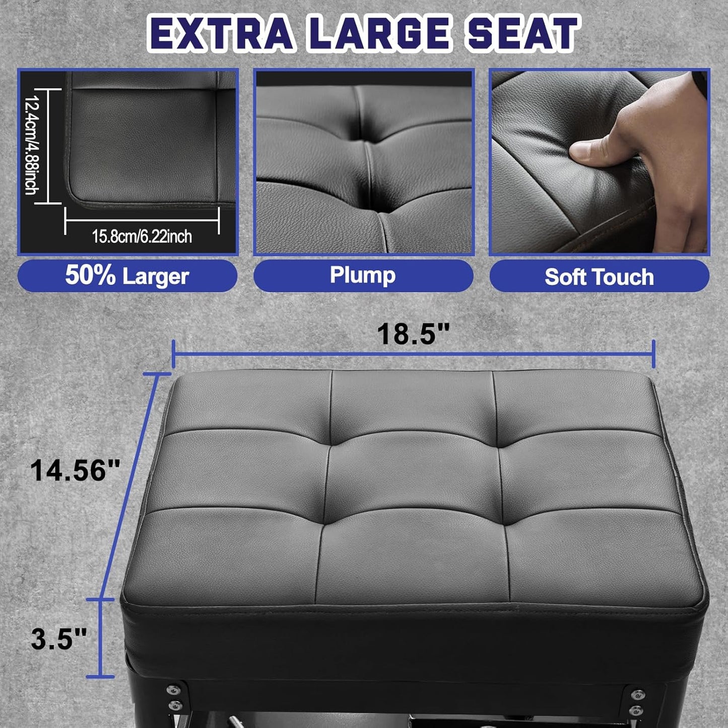 Rolling Mechanic Shop Stool with Wheels, Garage Mechanics Stool with 2 Layer Repair Tools Tray, Padded 360° Swivel Automotive Roller Creeper Seat Shop Chair, Heavy Duty, 330 LBS Capacity, Black