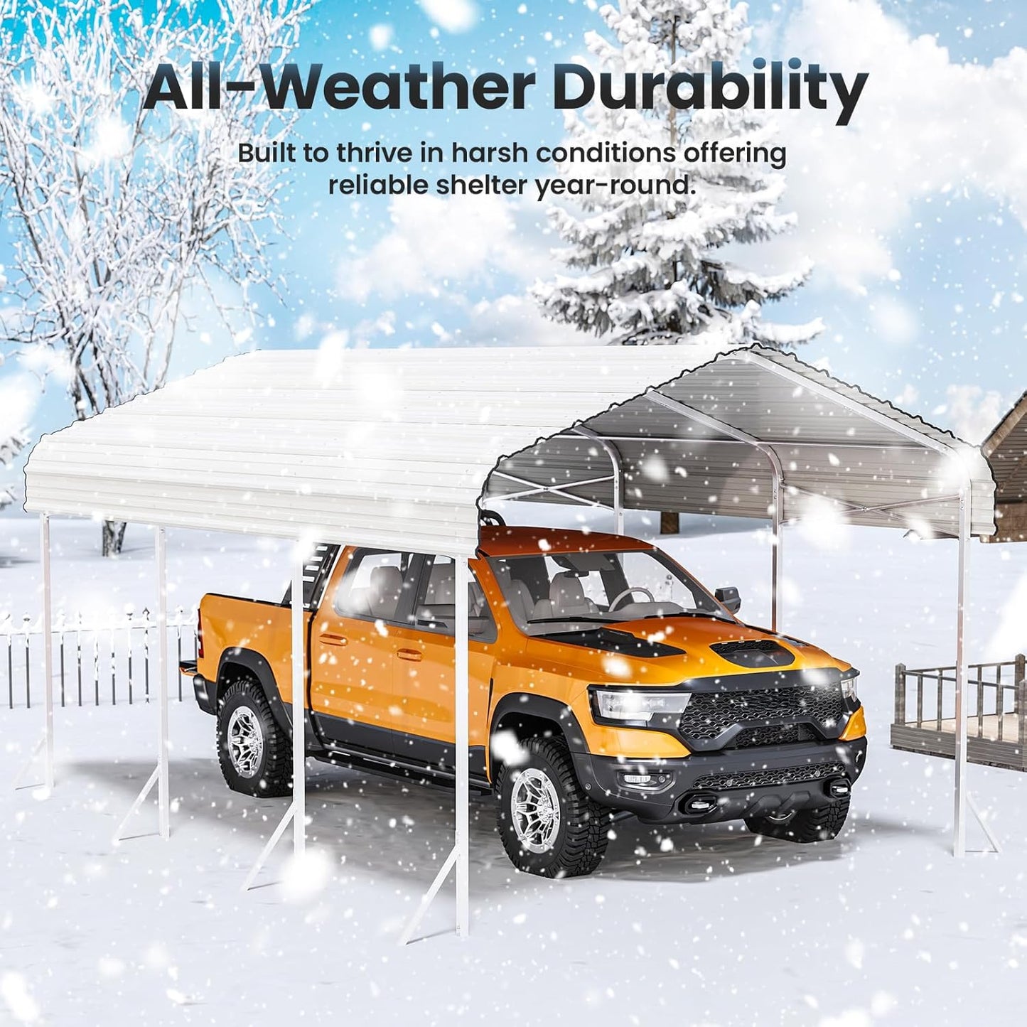 Heavy Duty Metal Carport – Sturdy Structure, All-Weather Protection, Easy Assembly for Cars, Trucks, Boats, Tractors, and Outdoor Storage (White, 10X15 FT)