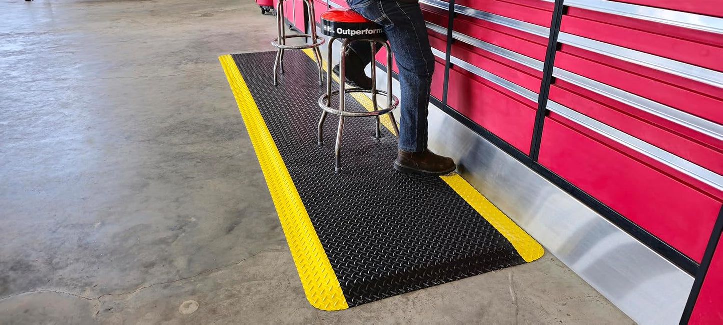 Rhino Mats, American Classic Diamond Anti-Fatigue Mats, Industrial Ergonomic Comfort Standing Mat for Work, Home, Garage, Office, Kitchen or Anywhere (Black/Yellow 9/16" Thick, 4 FT. x 6 FT.)