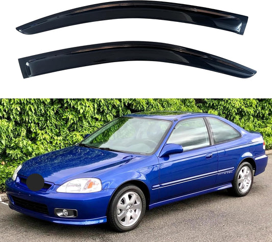 KPY Window Visor Compatible with Honda Civic Coupe 1996-2000, 2PC Rain Guard Side Window Vent Deflectors Tape-On Style, 1996 1997 1998 1999 2000
