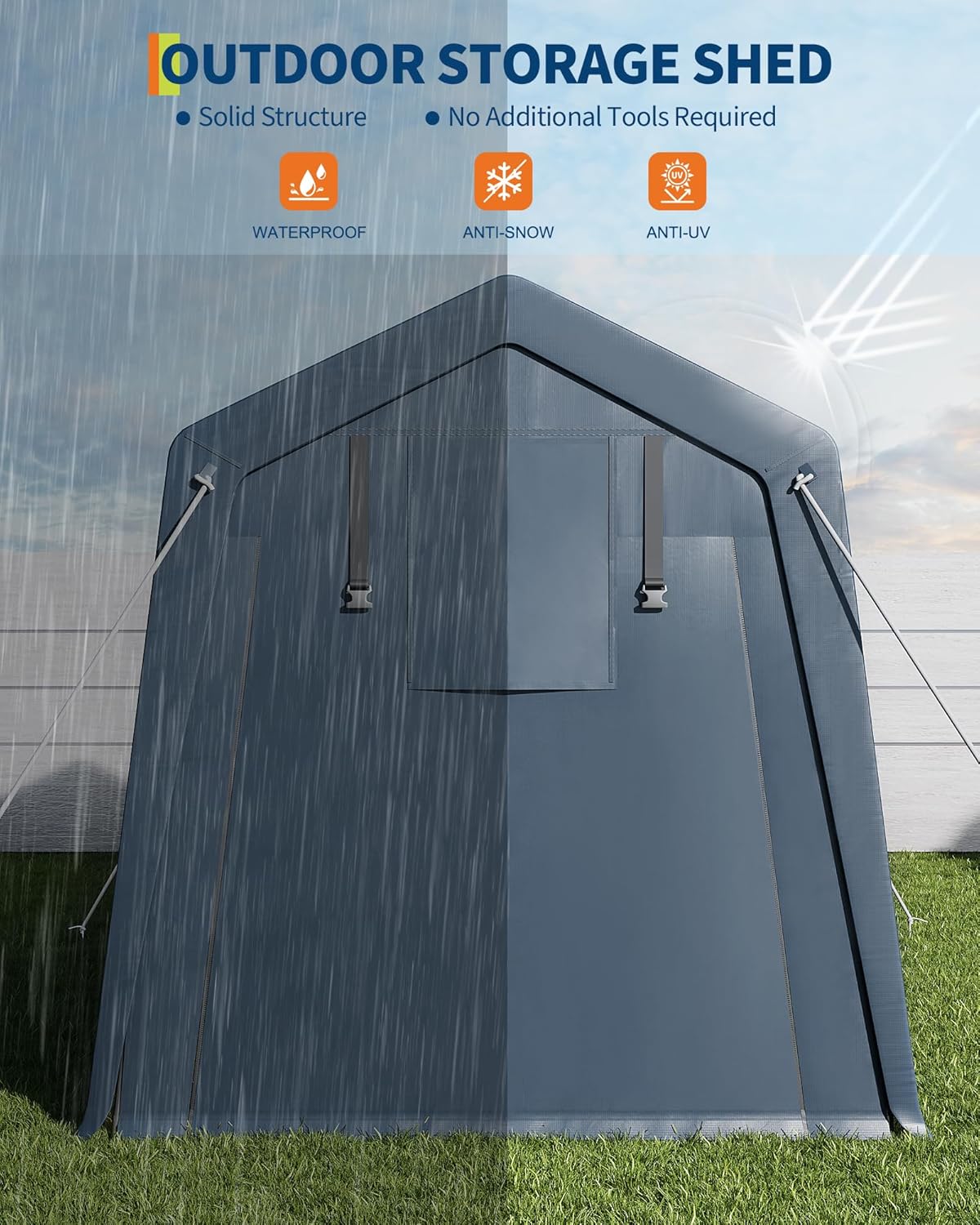 6x8 Ft Carport Heavy Duty Tent with Roll-Up Windows, Portable Garage with Removable Sidewalls & Doors, Car Canopy All-Season Tarp for Car Boat Truck Motorcycle, Grey