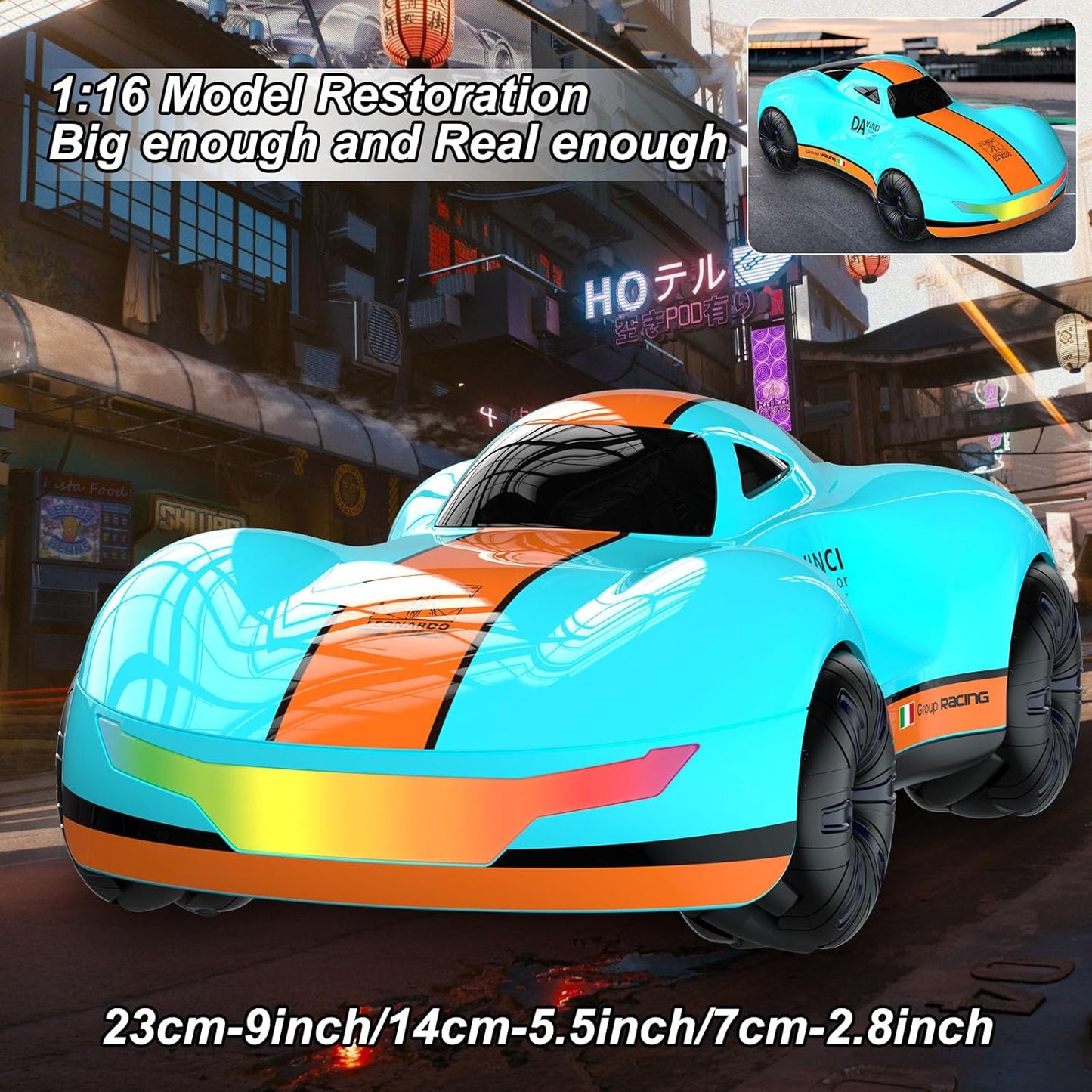 Drift Car, High-Speed Remote Control Cars, Rc Drift Cars for Adults, 32+ km/H, 1:16 Scale, Self-Spray, Infinity Color Lamp, 1200mAh Battery, Racing Level Operation, Gift for Kids/Adults (Blue)