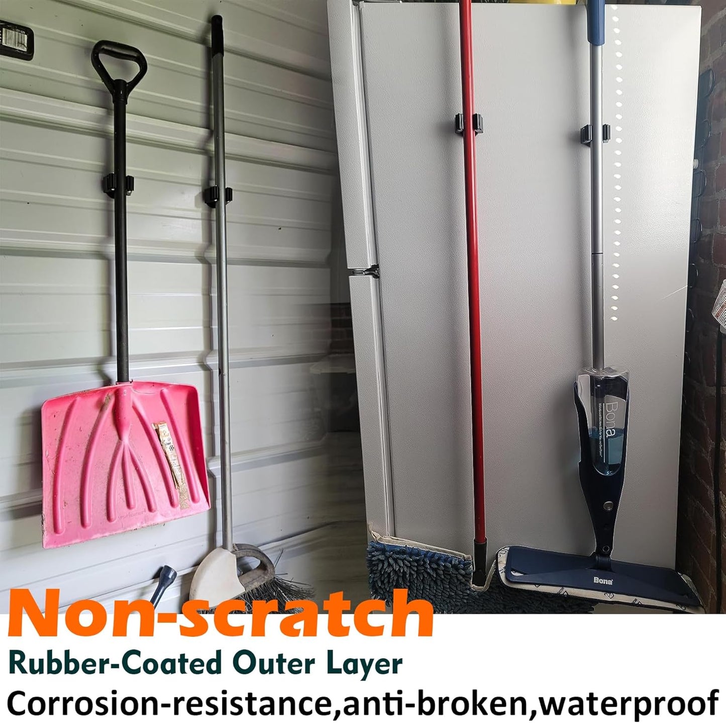 MUTUACTOR Magnetic Broom Holder Heavy Duty,12lbs Magnetic Mount Broom and Mop Holder with Utility Grippers,2PCS Non-scratch Magnetic Tool Holder for Work Garage Laundry Kitchen RV Van Accessories