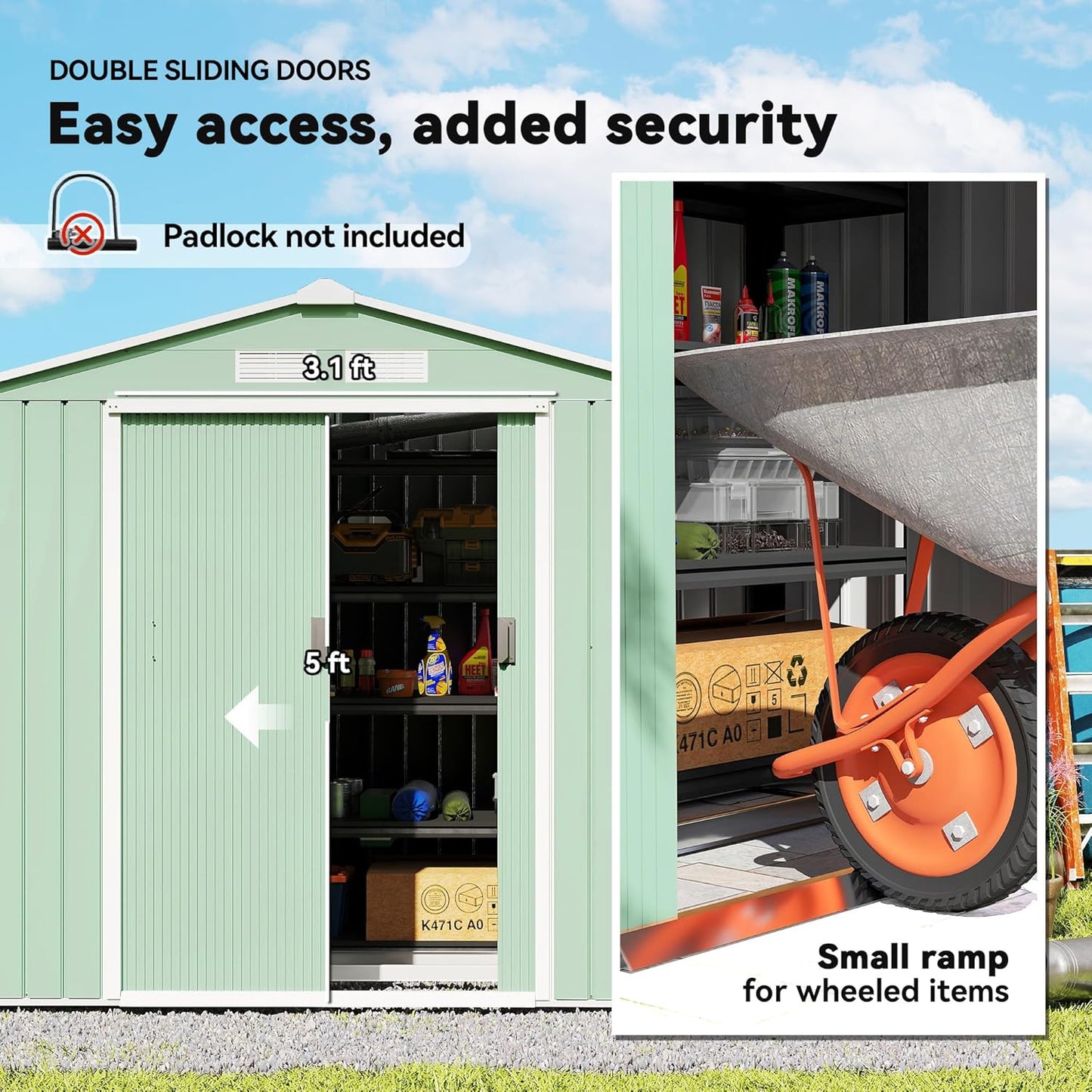 Outsunny 7' x 4' Outdoor Storage Shed, Garden Tool Metal Shed with Foundation Kit, Double Lockable Door, Air Vents and Sloping Roof, for Backyard, Patio, Lawn, Light Green