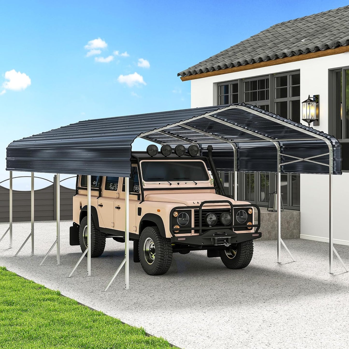 12x20' Heavy Duty Metal Carport – Sturdy Structure, All-Weather Protection, Easy Assembly for Cars, Trucks, Boats, Tractors, and Outdoor Storage (Grey, 12x20FT)