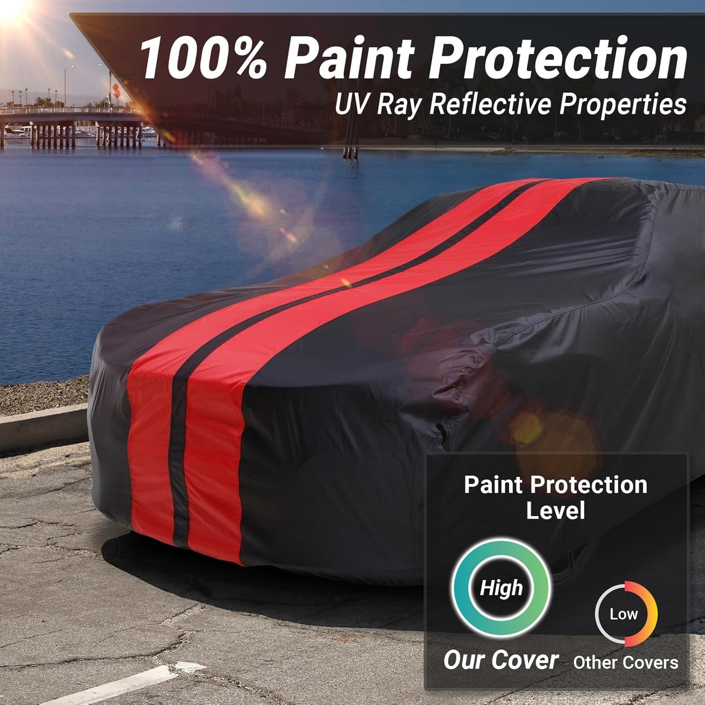 iCarCover Custom Car Cover for Buick Roadmaster (1954-1958) Waterproof All-Weather Rain Snow UV Sun Protector Full Exterior Indoor Outdoor Car Cover (Stripe - Black/Red)