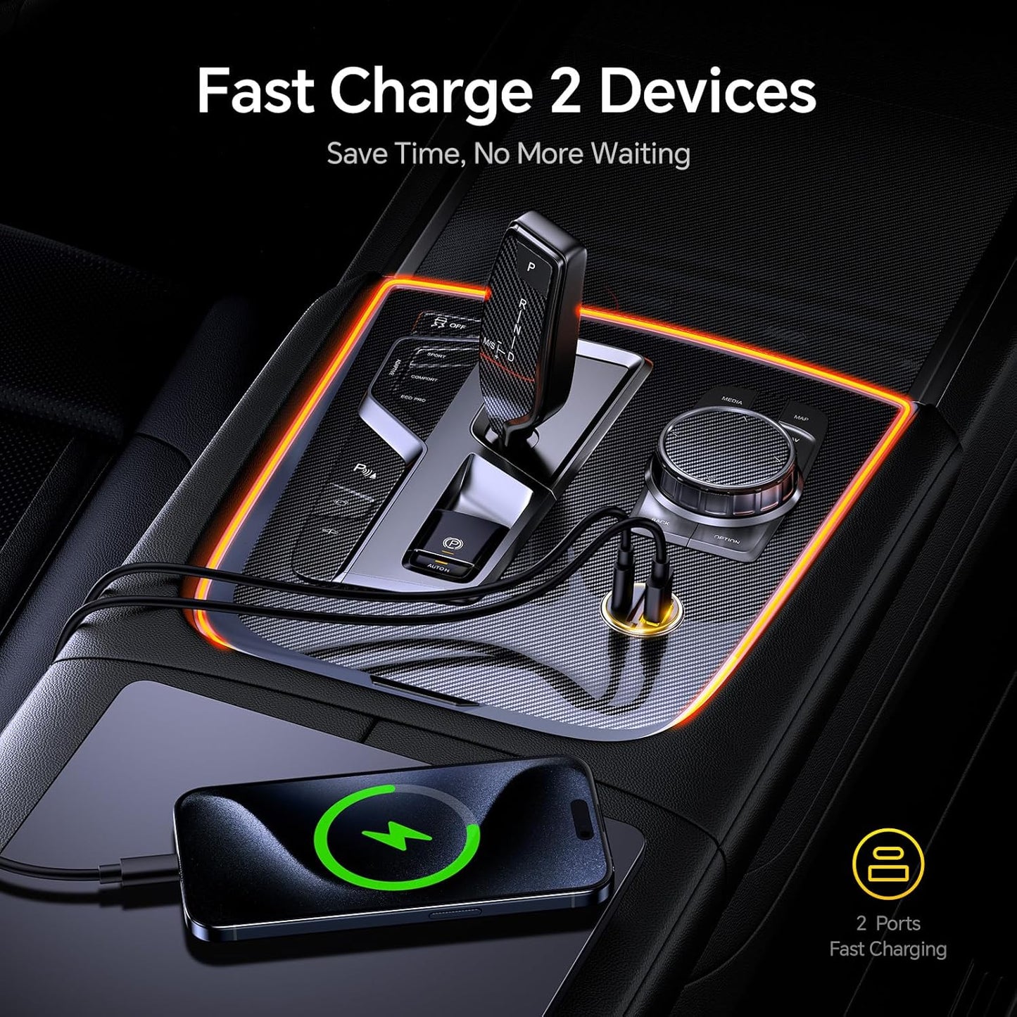 AOHI USB C Car Charger, PD 45W&QC 30W 2 Port Type-C Fast Charging Car Charger Lighter for MacBook Pro/Air, iPhone 16/15/14/13 Series, Galaxy S24 / S23, iPad Pro, AirPods and More