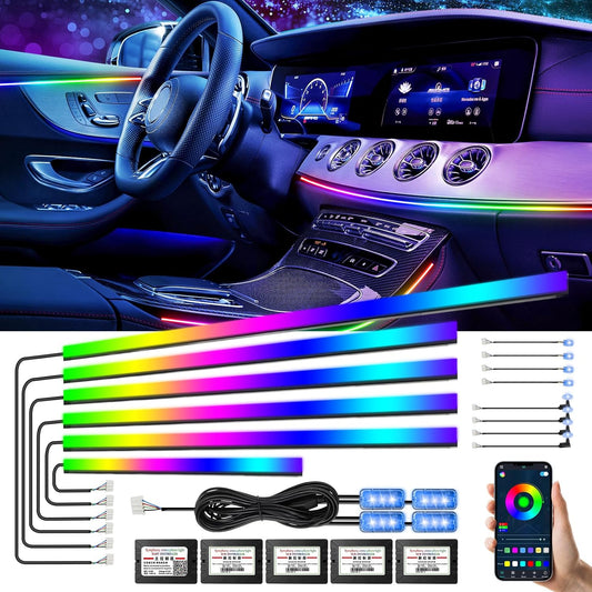 Acrylic Interior Car LED Strip Light, Car Neon Light with APP Control,16 Million Dreamcolor Sound Activated Car Accessories Car Ambient Light Kit with RGB 18 in 1 and 213 Modes 175 inches 593 LED