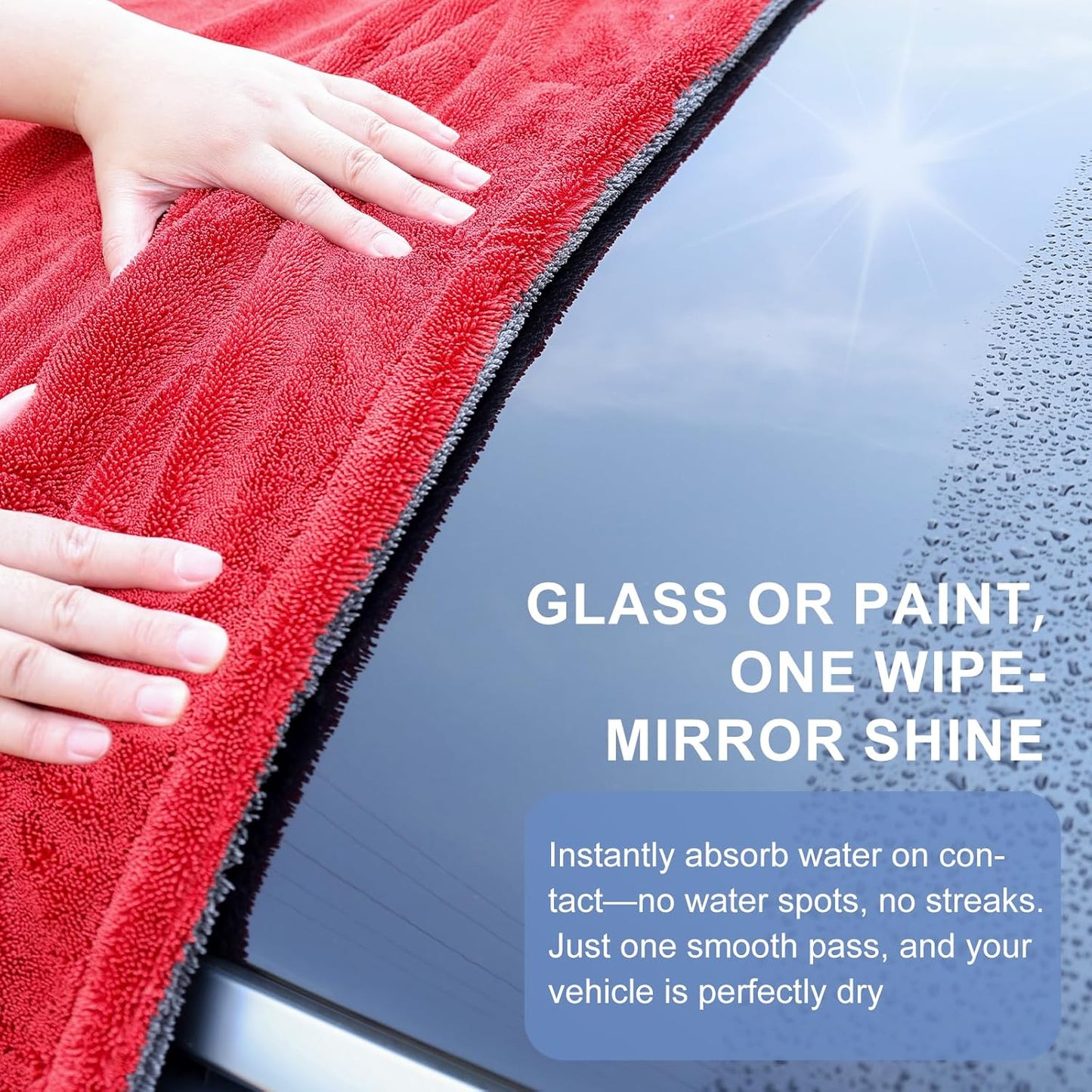 2 Pack XL Car Drying Towel – 1300GSM Ultra Absorbent Microfiber, 24"x36" Large Size, Twisted Loop, Lint-Free & Streak-Free for Auto Detailing, Car, SUV, Truck(Gray-RED)