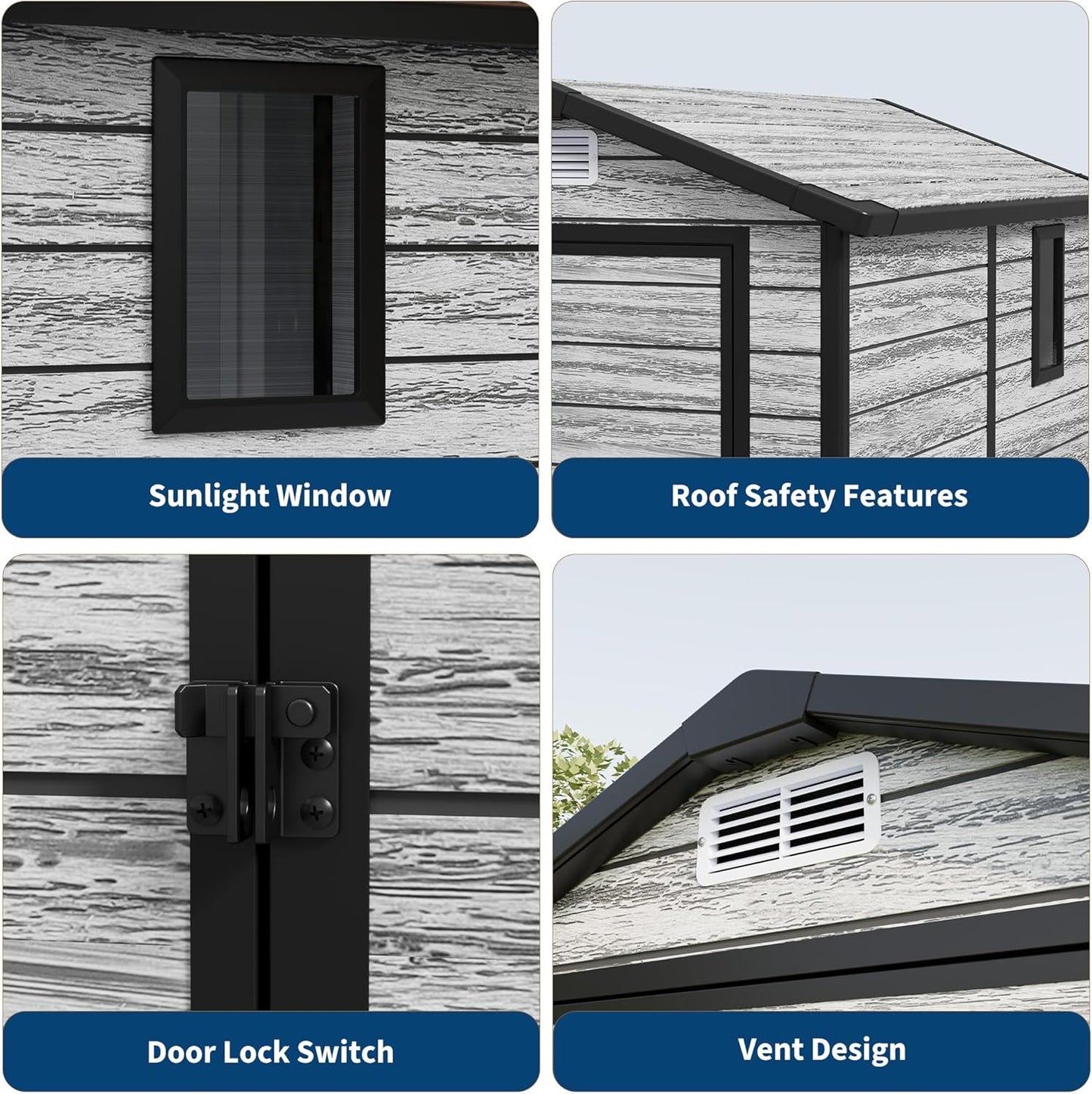 Weather-Resistant Resin Shed with Window, Outdoor Storage Shed Resin Garden Sheds PVC, Backyard Plastic Garden Shed with Lockable Door and Vents