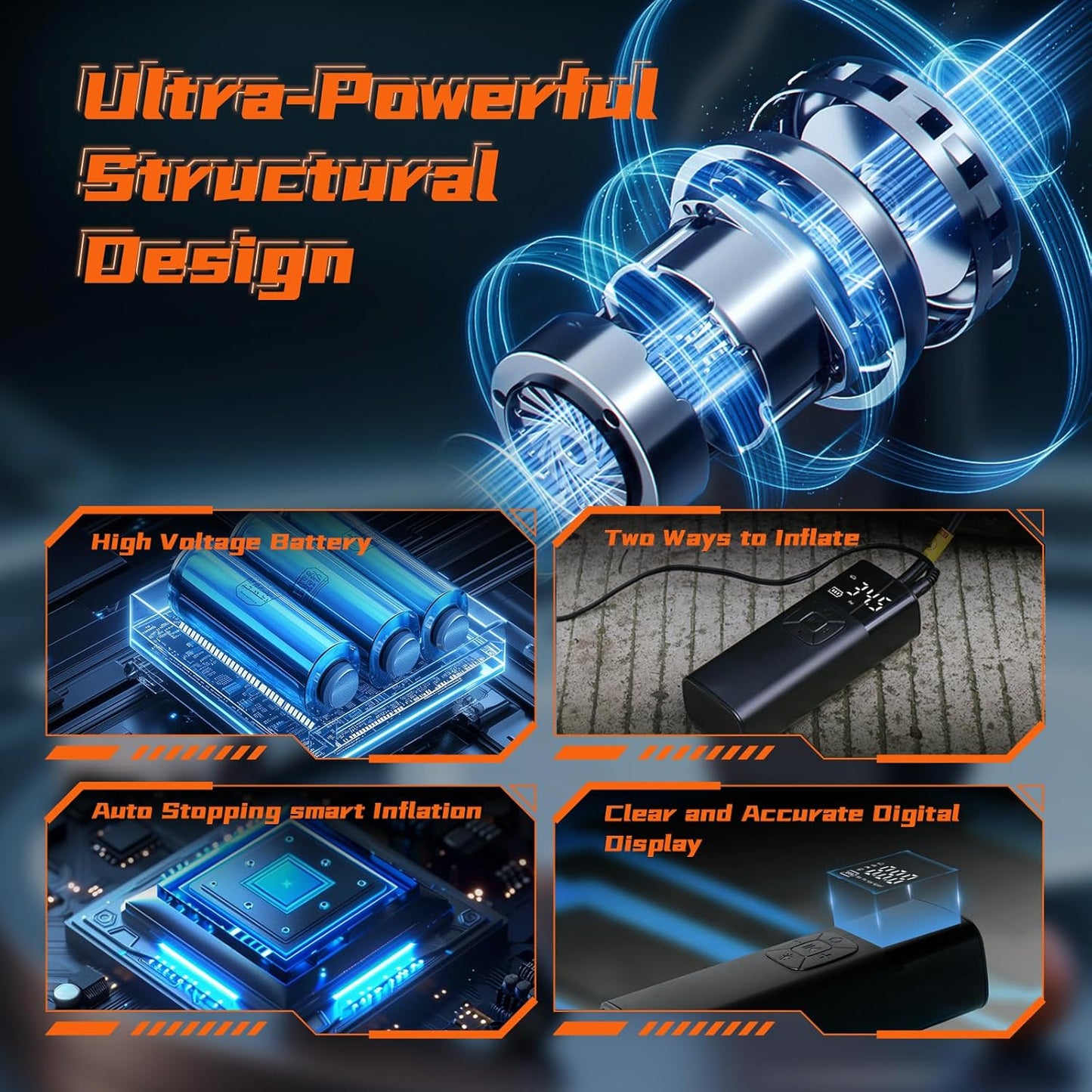 Tire Inflator Portable Air Compressor - Portable Air Pump for Car Tires 10000mAh 150PSI & 12V DC Cordless 4X Faster Inflation for Car, Motorcycle, Bike, Ball, with Digital Gauge, Dual-Use Type