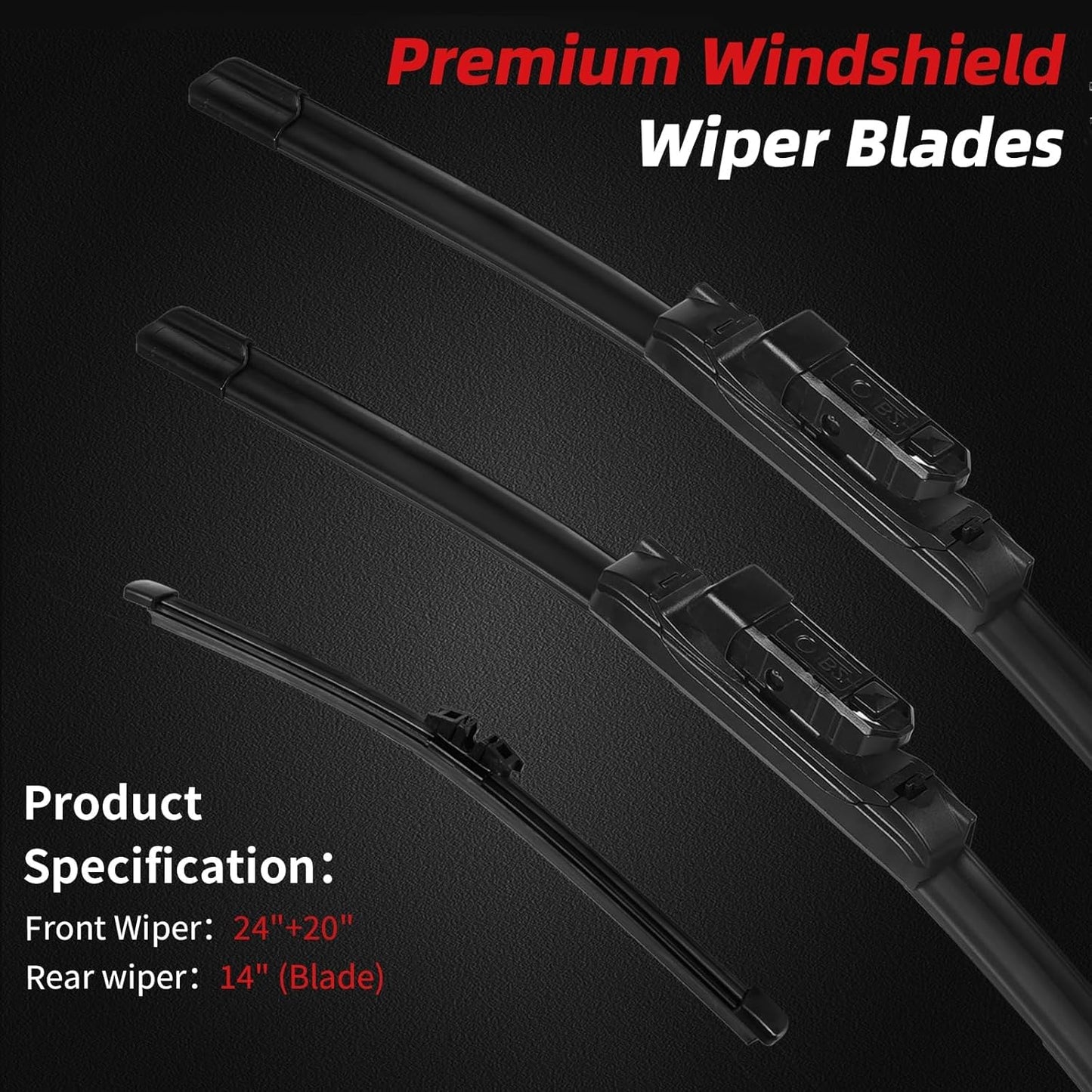 OTUAYAUTO Premium Windshield Wiper Blades - Replacement for Volvo XC90 2016-2022 - Precision Fit, All-Weather Performance, Front and Rear Wiper Blades, Top Lock - 24"+20"+14" (Pack of 3)