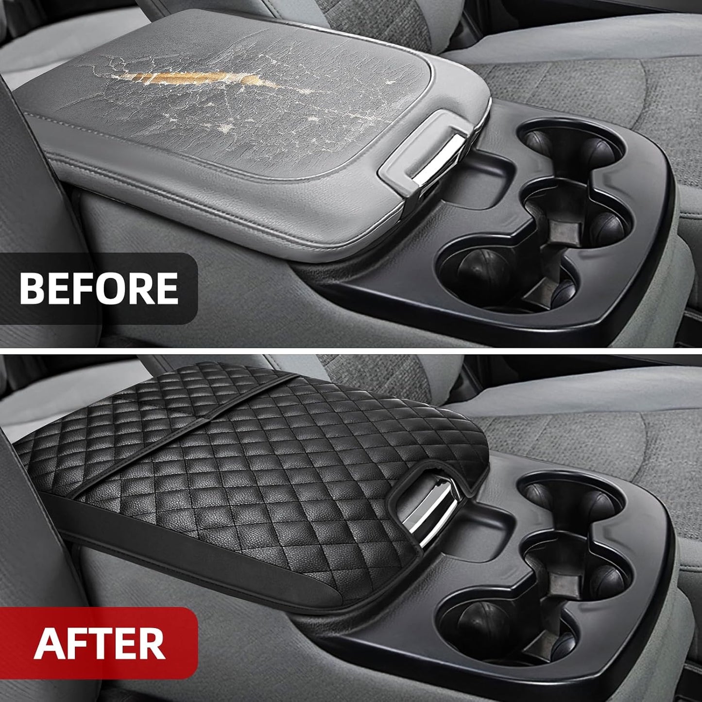 Center Console Cover Compatible with 2013-2018 Dodge Ram 1500 & 2013-2024 Ram 2500/3500/1500 Classic Model for Jump Seat Console, Comfortable Leather Middle Console Cover Lid with Pocket