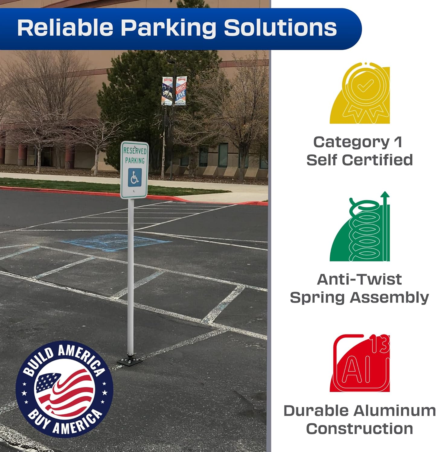 Impact Recovery - Sta-Rite Flexible Sign Post - Sign Holder - Handicap Parking Signs - Made in the USA - 78” Reserved Parking Signage
