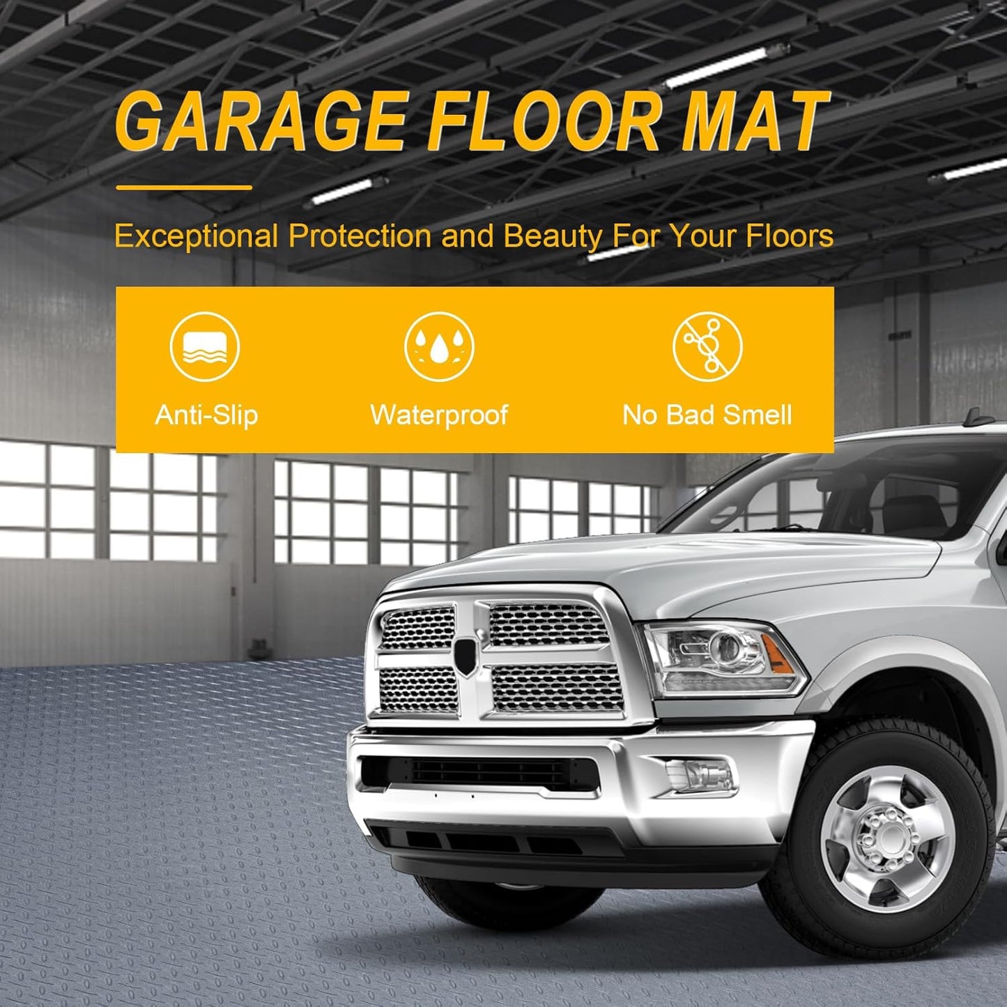 7.5x20 FT Garage Floor Mat, 2.8mm Thickened Flooring Roll with 20Pcs Tapes, Diamond Plate PVC Rubber Trailer Mat, Non-Slip Floor Protector Mat for Garage, Warehouse, Gyms, Trailer(Matte Gray)