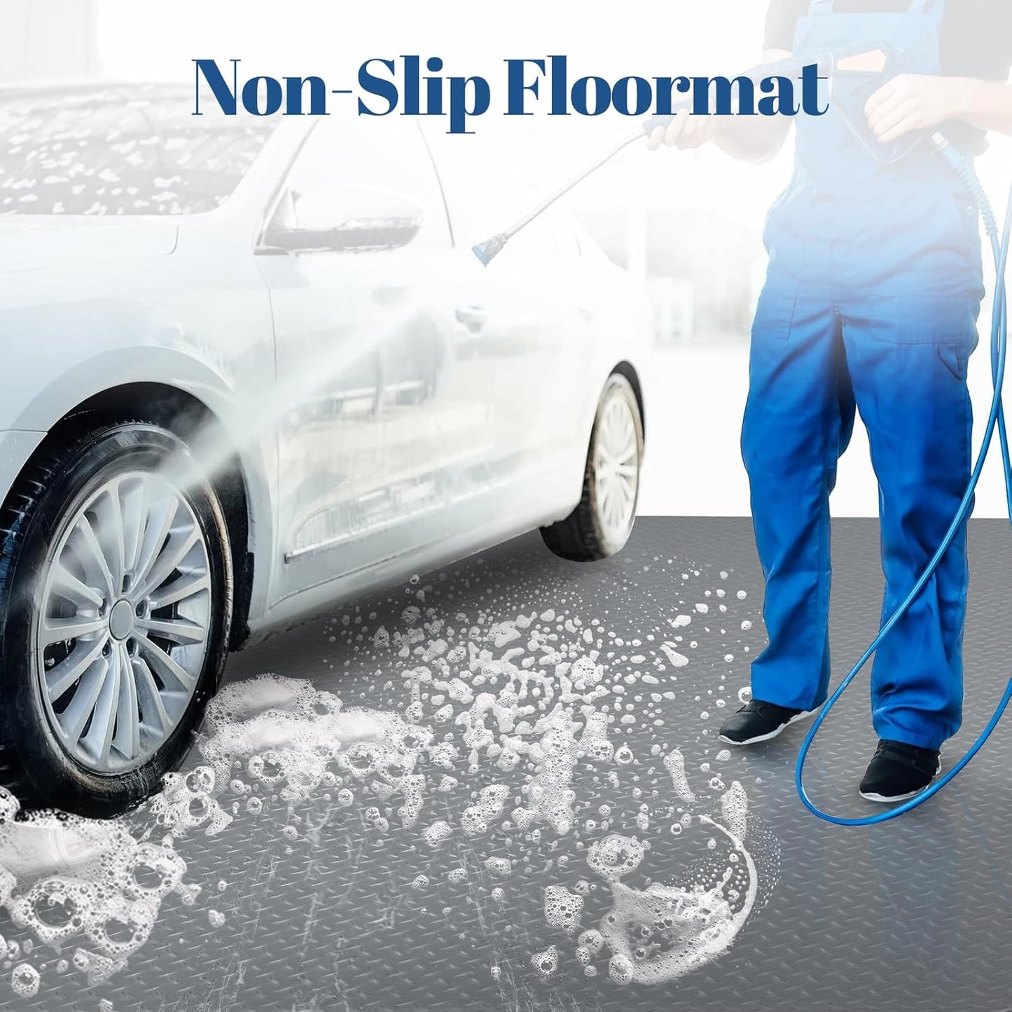 5 x 10 FT Garage Floor Mats - Slip Resistant Grip, Water & Stain Resistant PVC Mat for SUVs, RV Trailer,Truck,Pickup.2.8mm Thickened Diamond Plate Flooring Roll for Under Car,Parking Mats