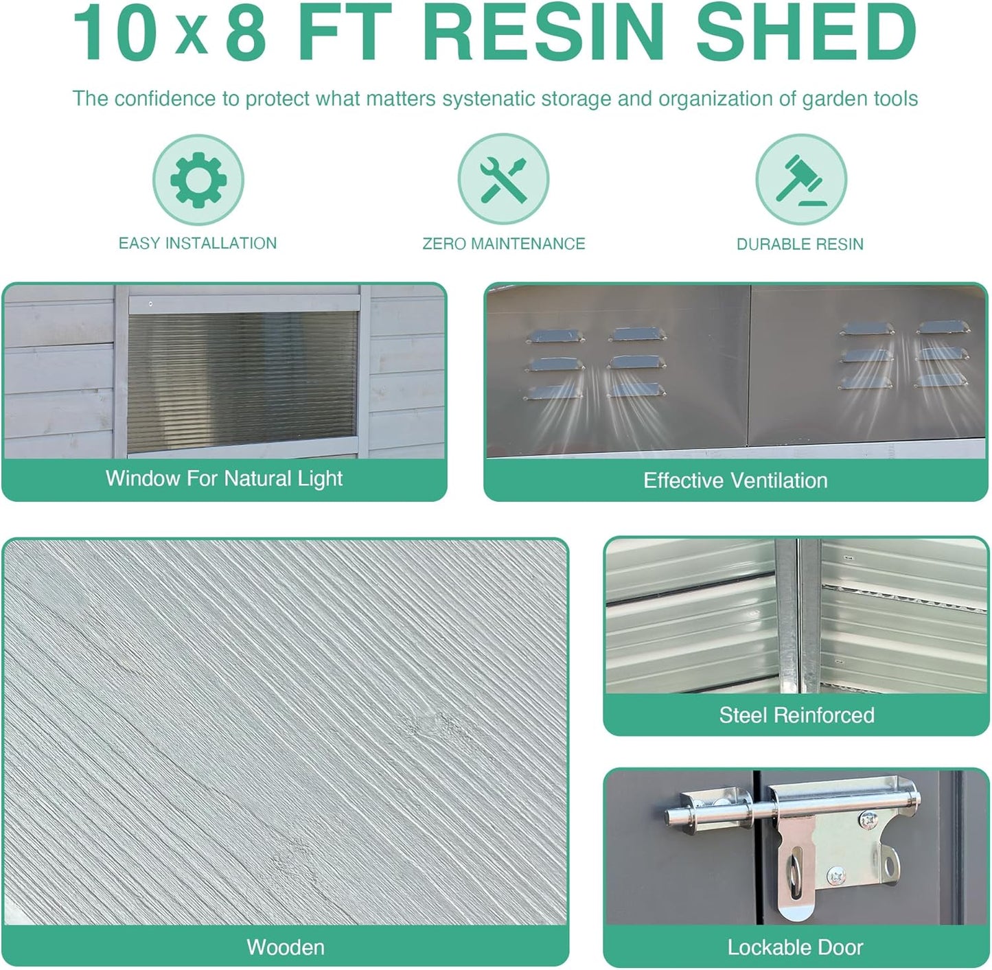 MyVoice 8x10 FT Wooden Outdoor Storage Shed with 4 Vents & 2 Adjustable Windows, DIY Cedar Tool Shed Kit, Garden Bike Firewood Storage, Waterproof Backyard Outdoor Shed for Patio, Lawn, Yard & Garage