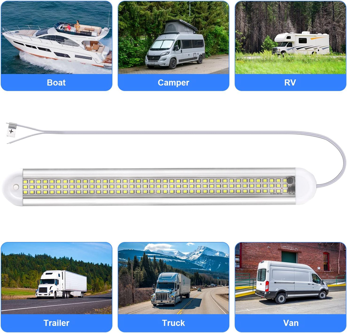 12V LED Interior Light Bar | 120LEDs 1800LM 8W DC 12 Volt led Strip Lights with ON/Off Switch RV Led Lights Interior for Camper Truck Van RV Trailer Cargo Lights Fixture Motorhome (4Pack)