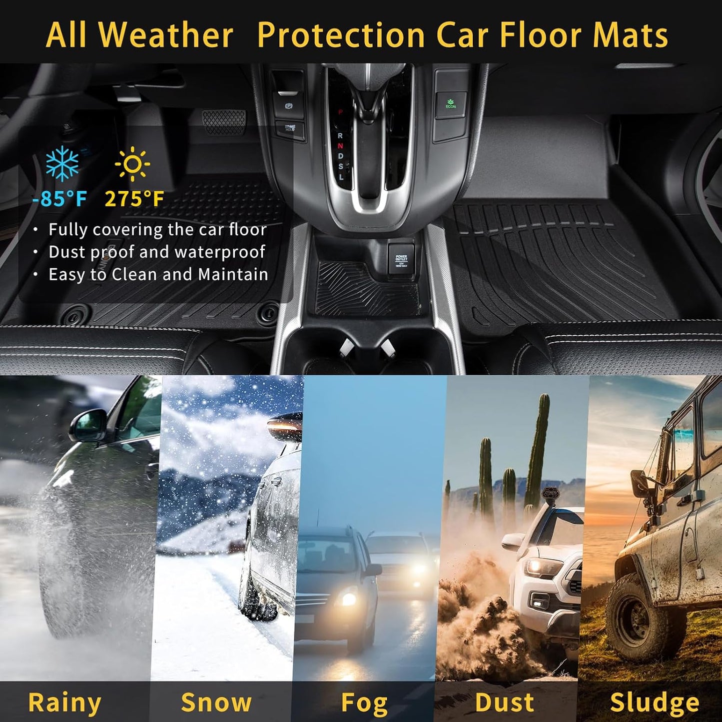 GINOWY- Floor Mats for Jeep Renegade 2015-2024 2025, TPE All Weather Car Floor Mats Renegade Car Accessories Mats Heavy Duty Floor Liners Black