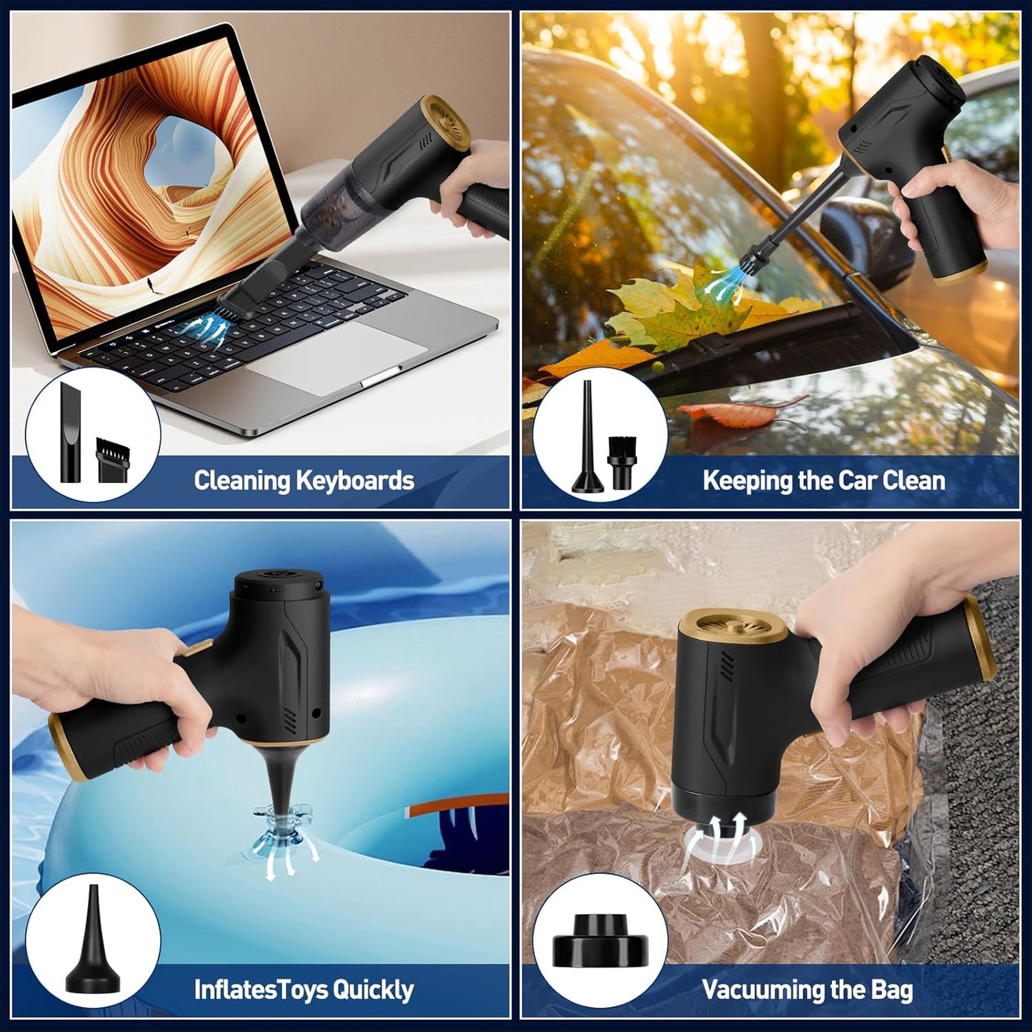 Handheld Car Vacuum Cleaner Cordless, High-Power Brushless 20000PA Mini Hand Held Cleaner with 8 Multi-Functional Nozzle & 2 Replaceable Filters, Portable Vacuum Cleaner for Car Office Pet Hair