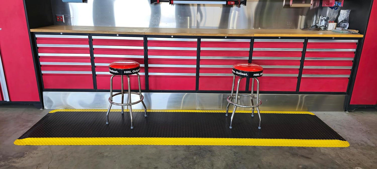 Rhino Mats, American Classic Diamond Anti-Fatigue Mats, Industrial Ergonomic Comfort Standing Mat for Work, Home, Garage, Office, Kitchen or Anywhere (Black/Yellow 9/16" Thick, 3 FT. x 3 FT.)