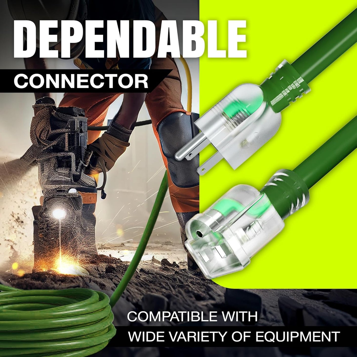 25ft Outdoor/Indoor Extension Cord 12/3 Gauge Extra Heavy Duty 3 Prong SJTW, Waterproof, Flexible Cold-Resistant Long Power Cord,15A 125V 1875W, Green by LifeSupplyUSA
