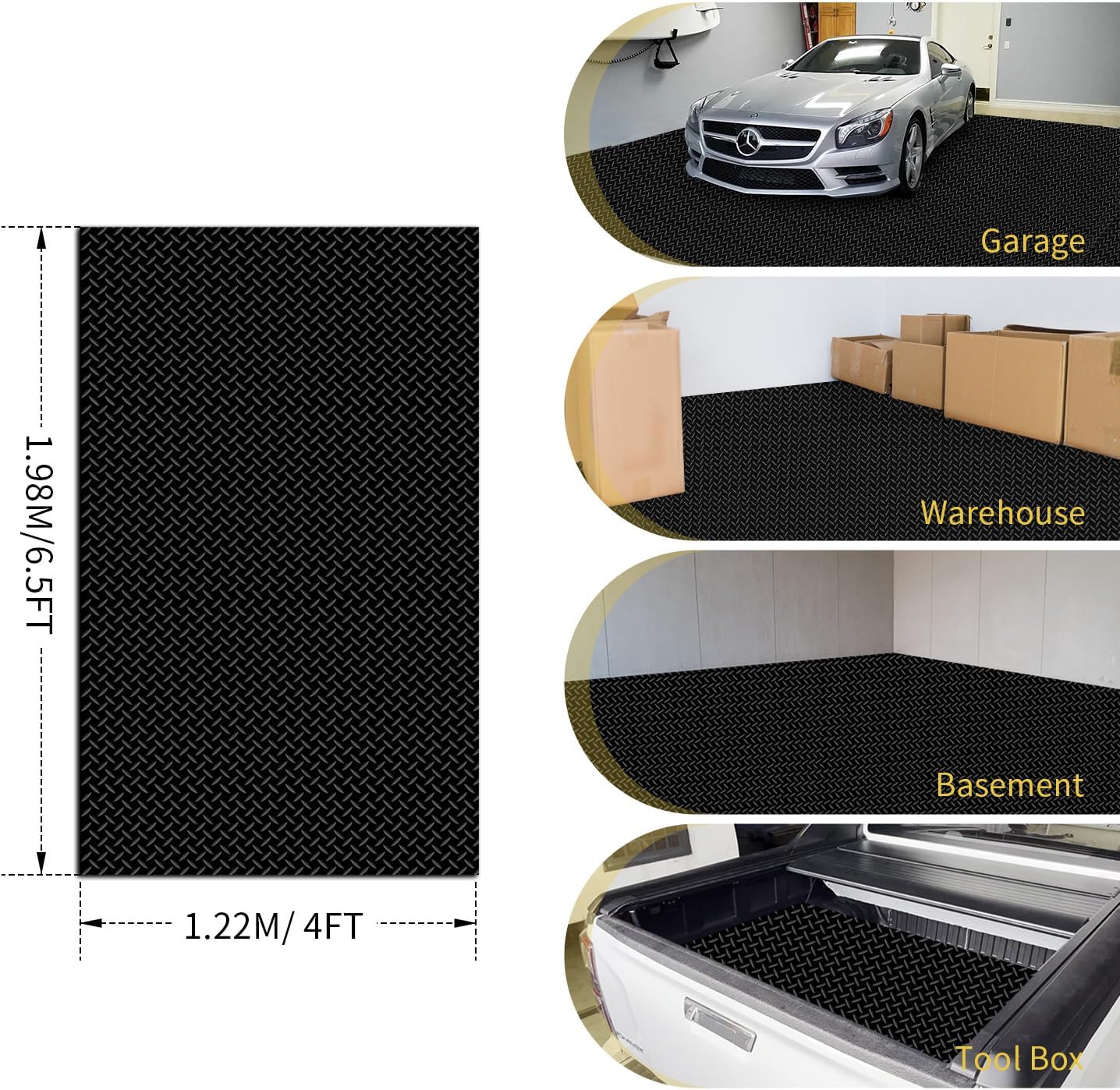 Premium Garage Floor Mat, Commercial Grade Heavy Duty Parking Mat for Garage Floor, Golf Cart Parking, Water/Stain Resistant Floor Runner (Black Diamond, 4 x 6.5 Feet)