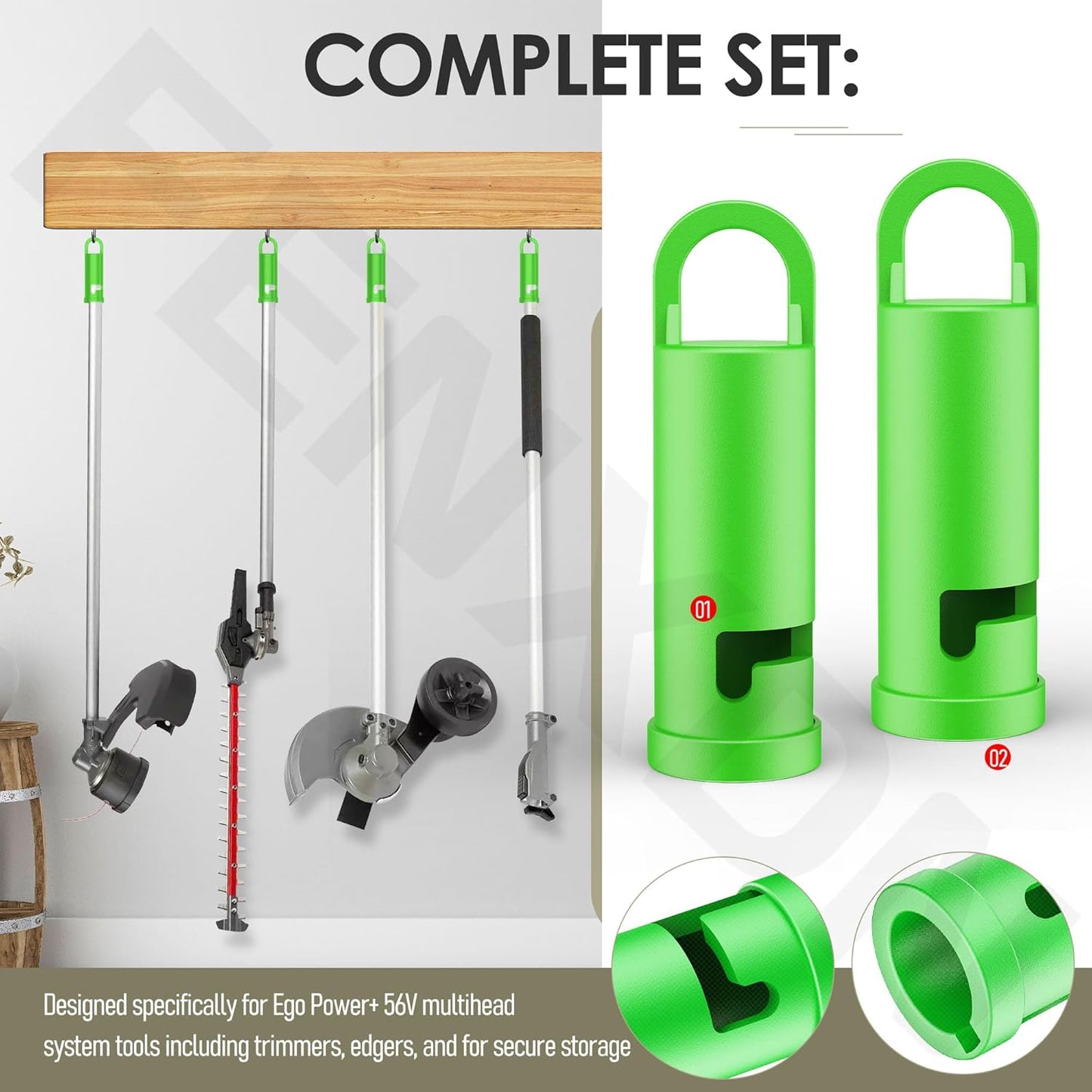 4 Pack Garage Storage Hooks Attachment for Ego Power Multihead System | Battery Mount Holder for Ego 56v Trimmer and Edger | Garage Hooks for Hanging Bike, Garden Tools