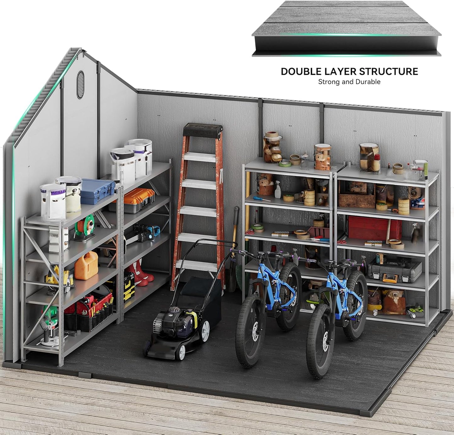 YITAHOME 8x10ft Outdoor Resin Storage Shed with Floor, 544 cuft Waterproof Garden Shed with Lockable Door, Windows & Vents, Plastic Tool Storage for Patio Furniture, Lawnmower, and Bike Storage, Gray