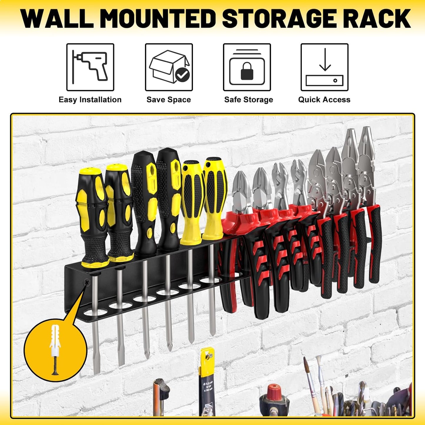 Screw Driver Holder Wall Mount,Screwdriver Organizer, Metal Plier Organizer Wall Mount, Screwdriver Garage Tool Storage Rack for Garage Workshop Workbench Edge Tool Chest Cart, 2 PCS