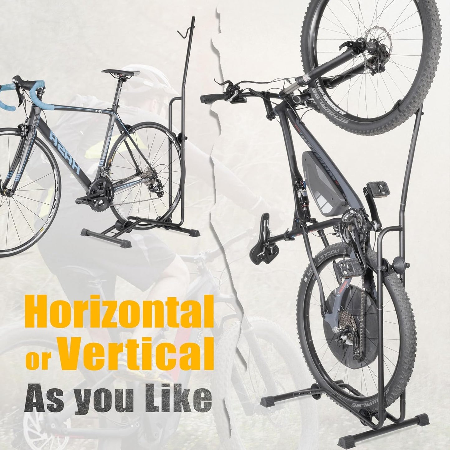 CyclingDeal Upright Bike Stand - Premium Quality Vertical & Horizontal Adjustable Bicycle Floor Parking Rack - for Storing MTB Road Bikes - up to 29” Wheel Size - for E Bike - 1 Bike