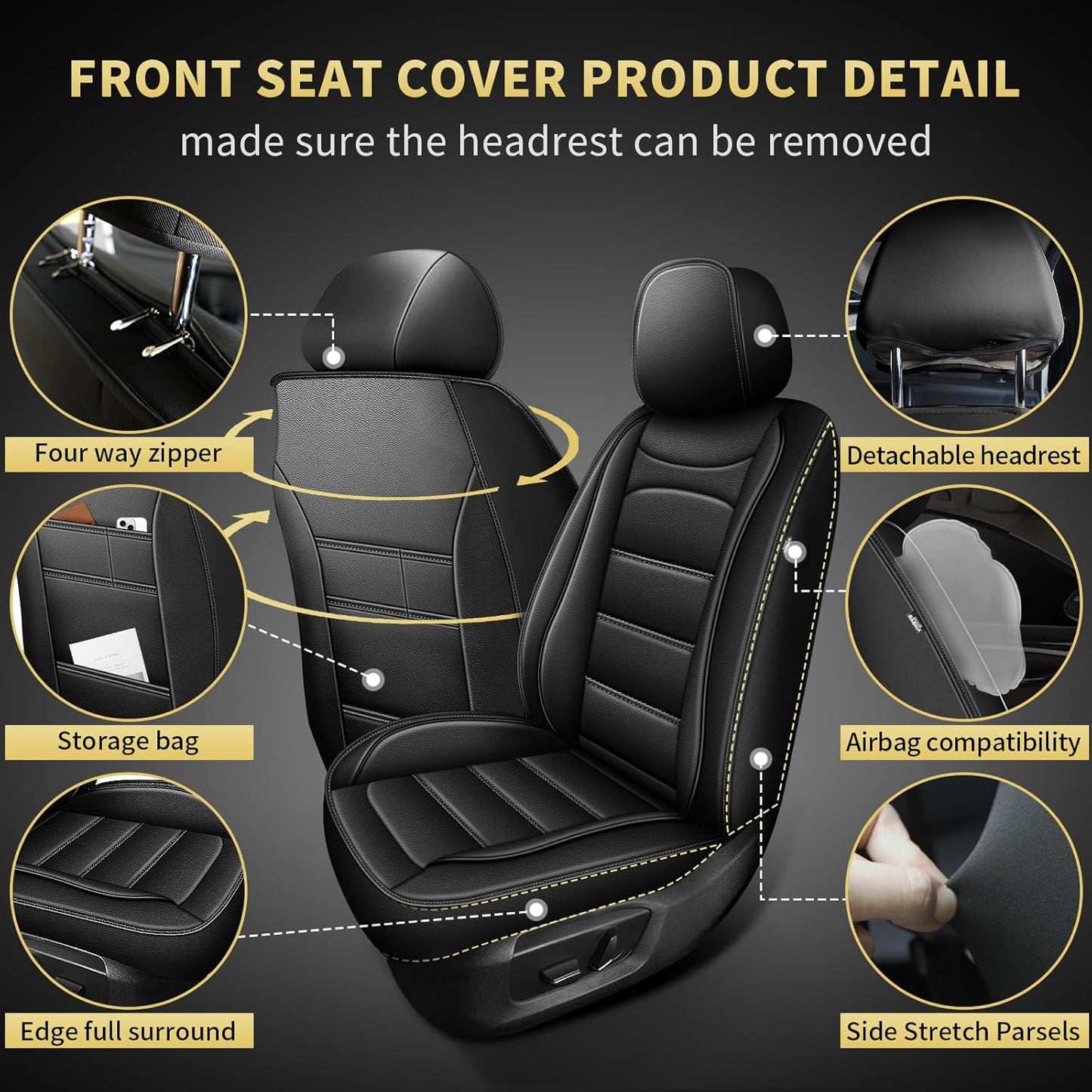 AOMSAZTO Ford Ranger Seat Covers: Full Set Custom Fit 2019 2020 2021 2022 2023 2024 2025 Ford Ranger XLT/XL/Lariat Waterproof Leather Seat Protector(5 Seats, Black)