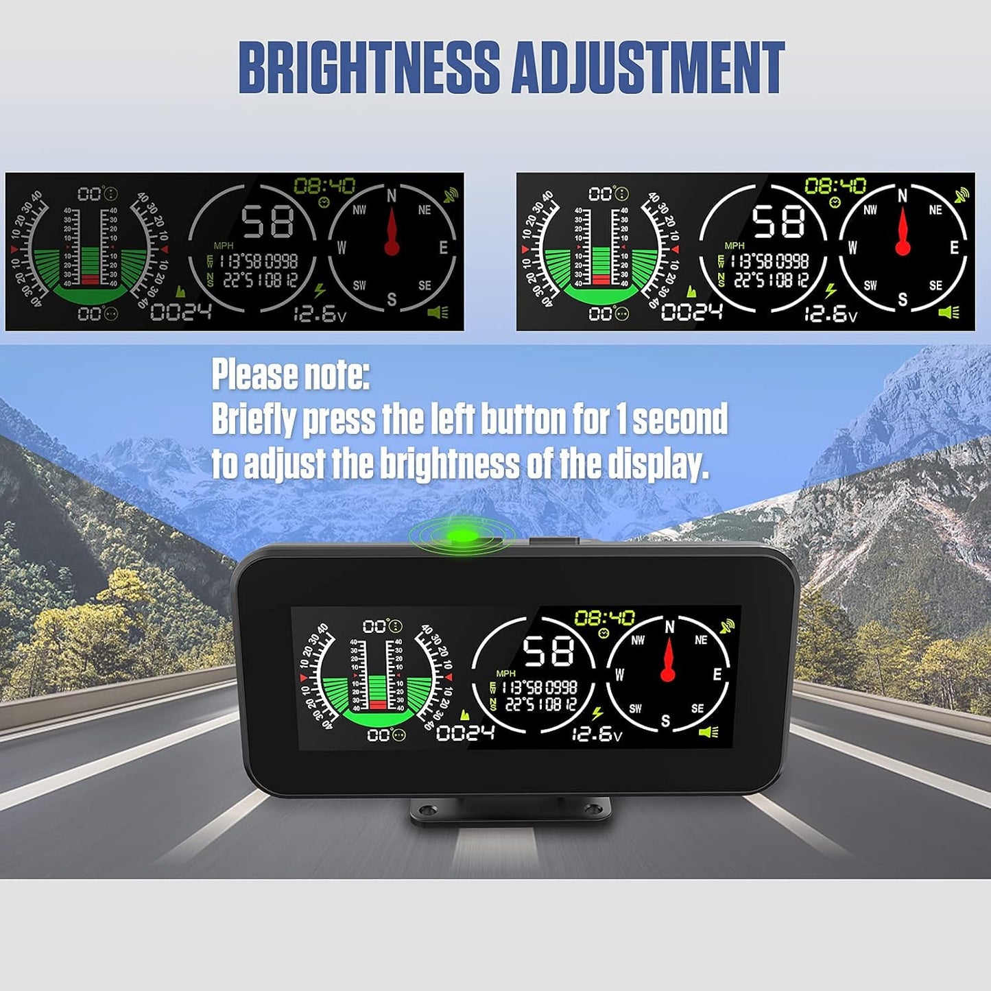 GPS Car Digital Inclinometer for Off Road Vehicles, Head Up Display DC 10-30v Multifunctional Vehicle Clinometer Digital Speedometer with Coordinate Display