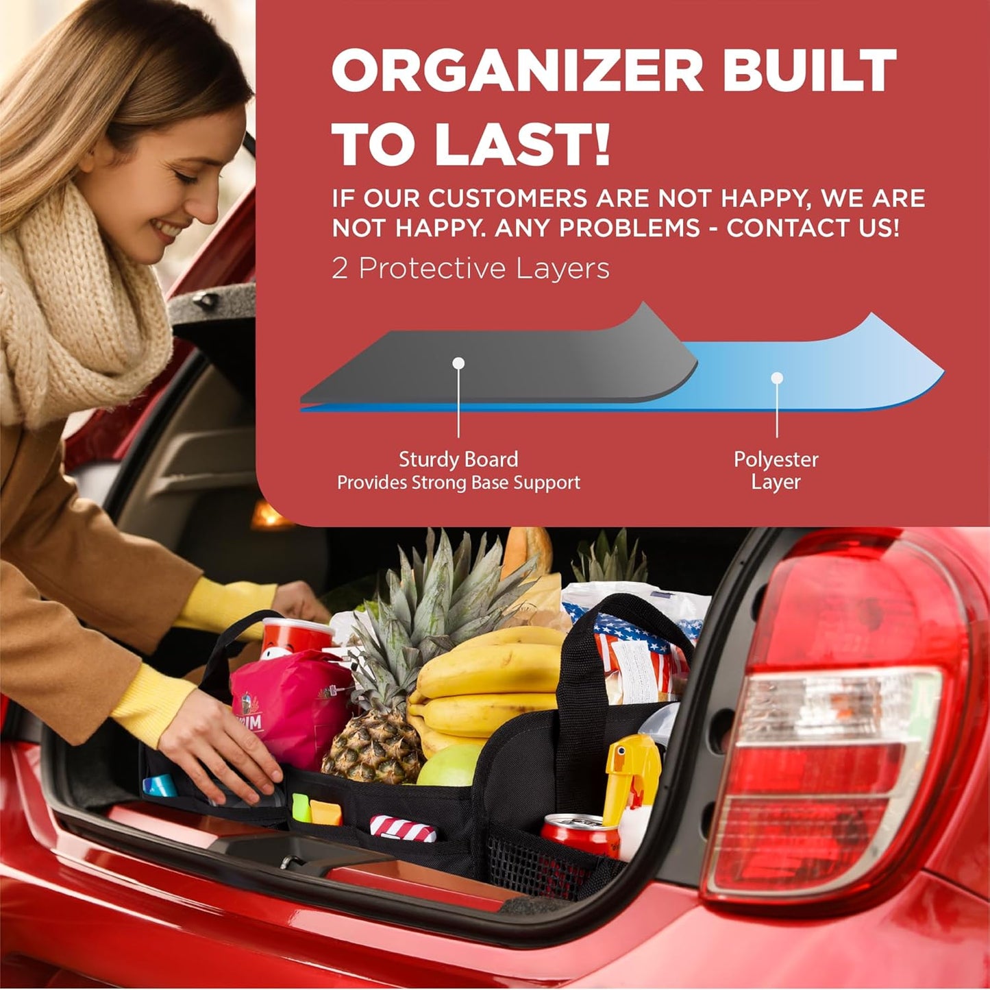 TRUNKCRATEPRO Car Organizers and Storage Premium Adjustable Multi Compartments Car Storage Organizer | Portable and Foldable SUV Trunk Organizer for Car (Standard size, black)