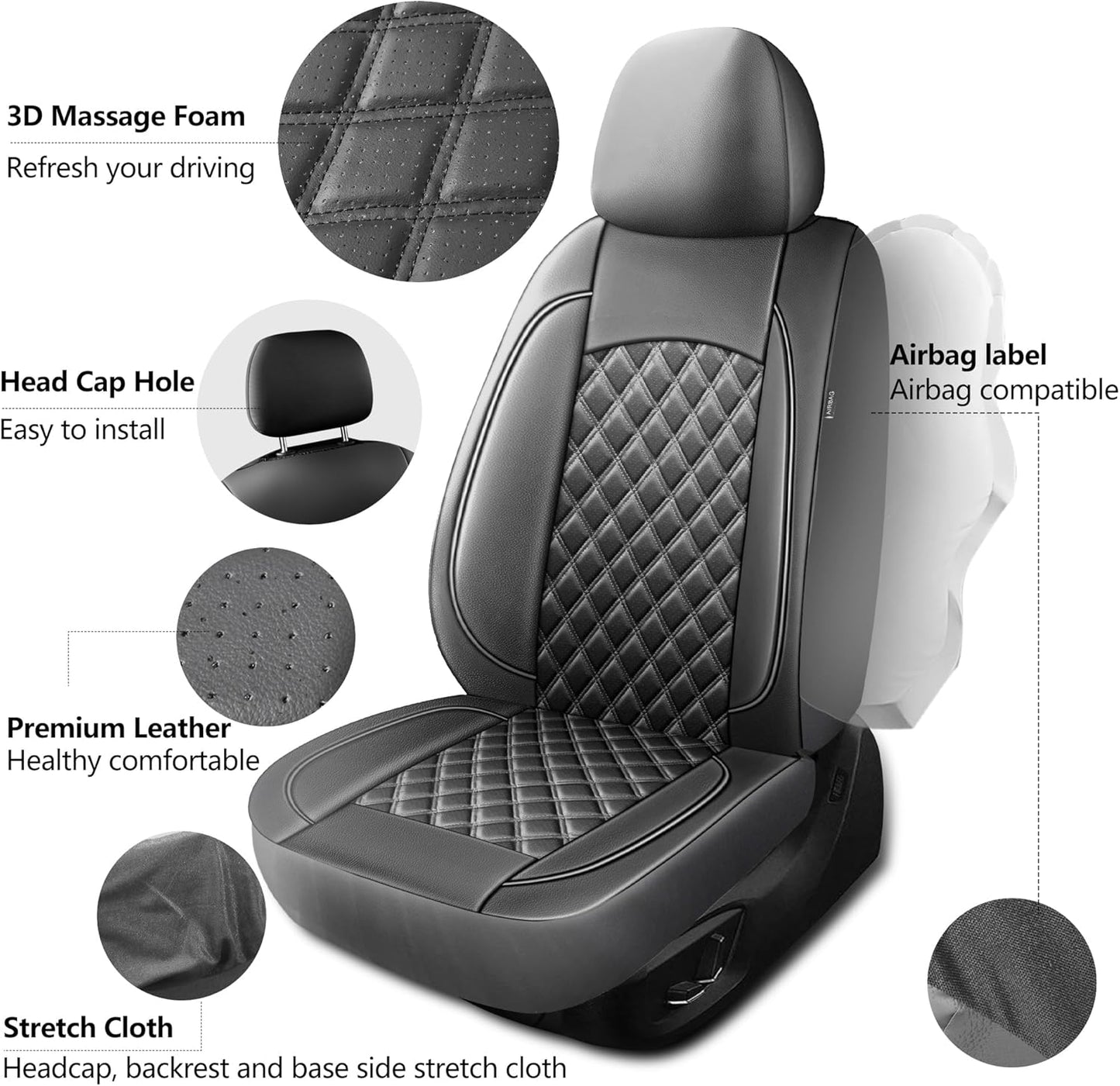 Leather Car Seat Covers,Breathable and Waterproof Napa Leather Automotive Seat Cover,Universal Interior for Cars,Sedans,SUVs,Vans,Trucks(2 Pieces,Front Seat,Grey,N3)