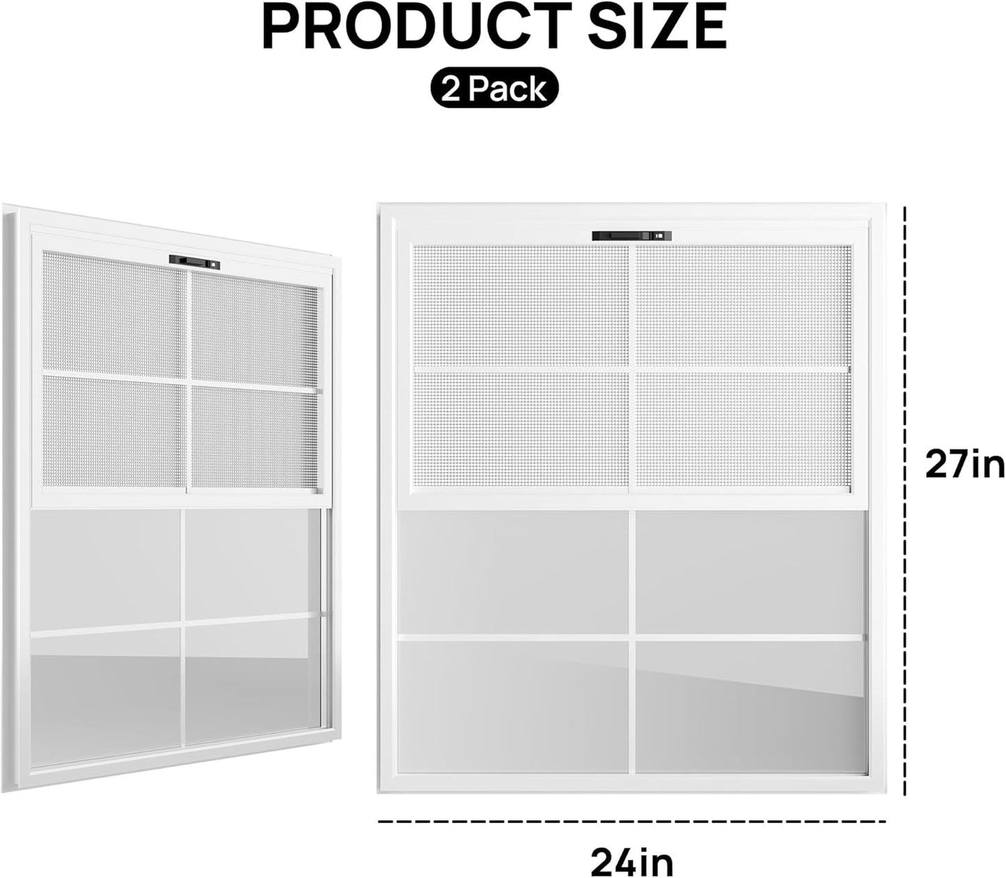 2 Pack 24" x 27"Shed Window, with Tempered Glass and Fiberglass Screen for Shed, Chicken Coop, Playhouse, Household, Garage