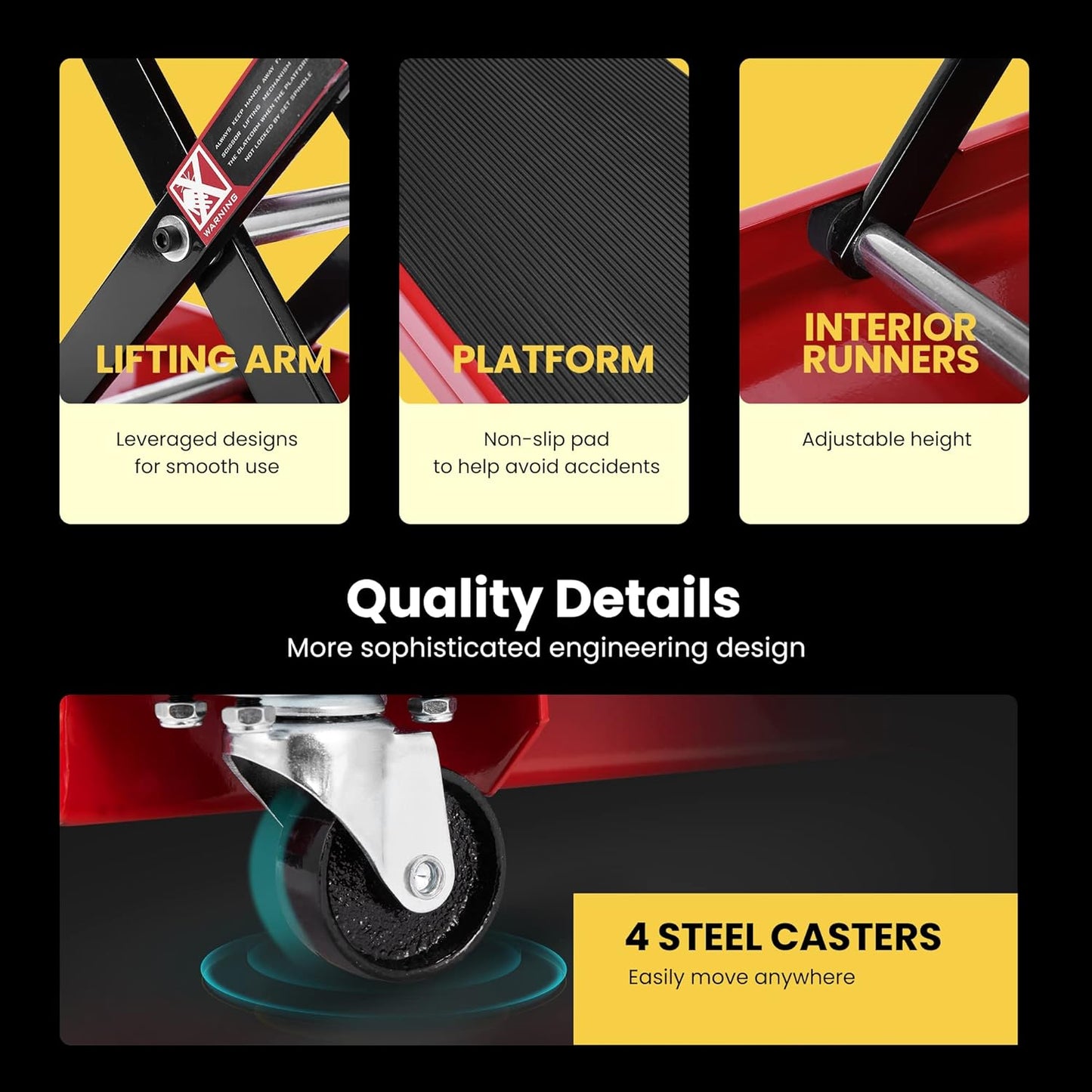 VIVOHOME 1100 Lbs Steel Wide Deck Motorcycle Lift ATV Scissor Lift Jack with Dolly and Hand Crank Bikes Garage Repair Hoist Stand Red