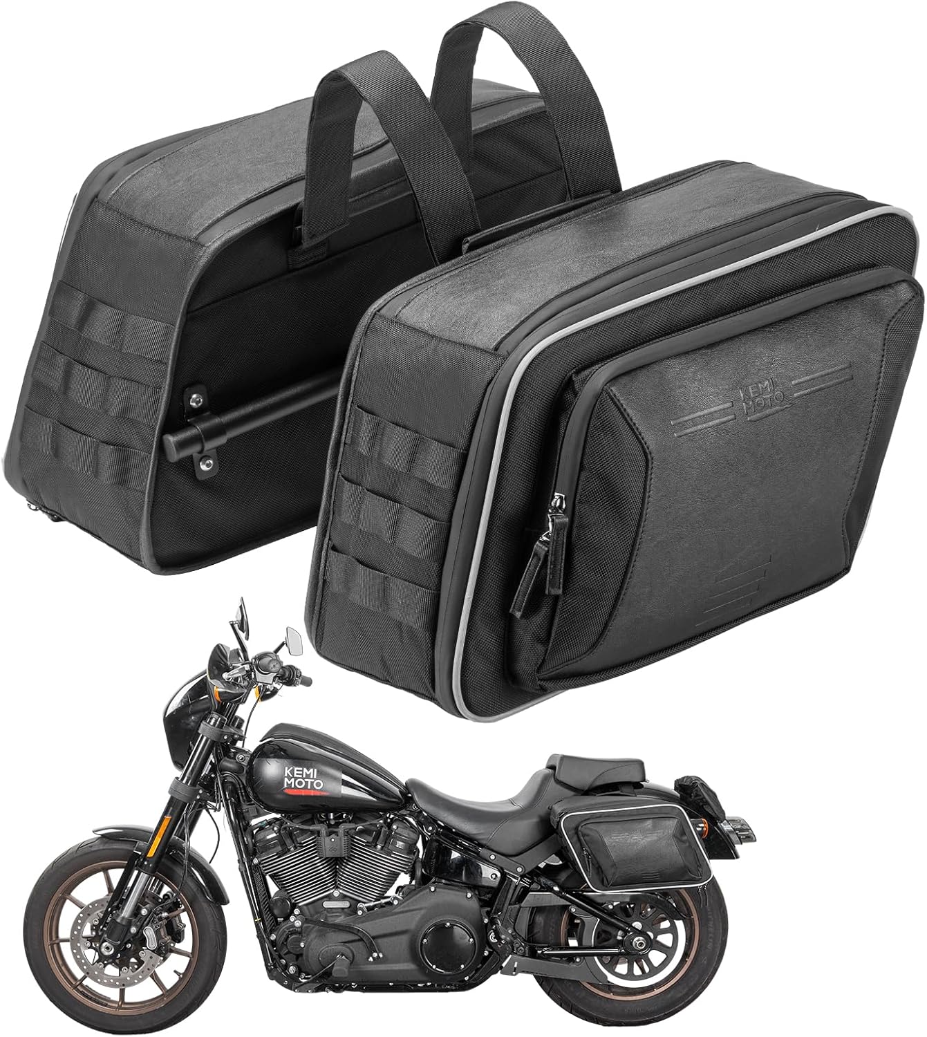 KEMIMOTO Motorcycle Saddlebags Expandable 22-30L (11-15Lx2) with Quick-Release Brackets PU Leather Handbag Waterproof with Rain Cover Compatible with Dyna Softail Cruiser Rebel Vulcan
