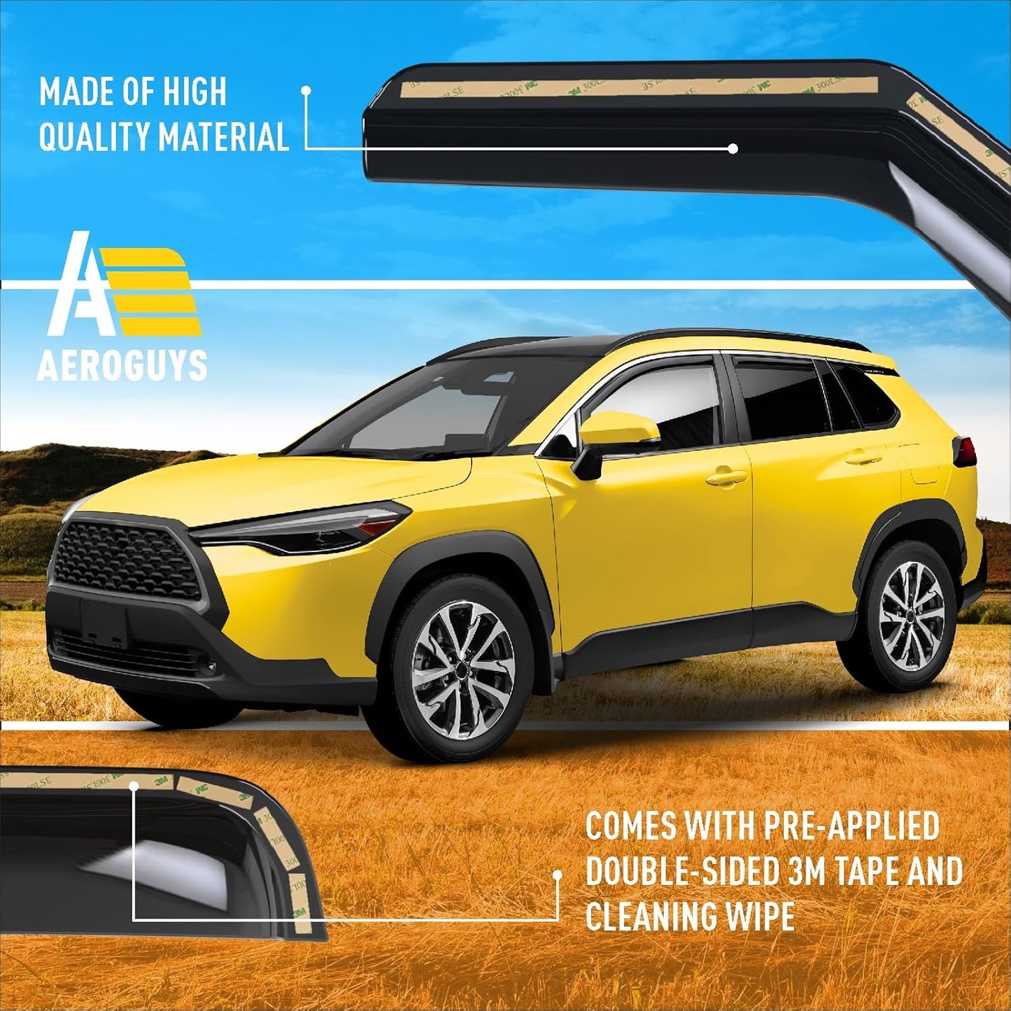 Extra Durable Window Deflectors in-Channel Window Visors Rain Guards Fit for Toyota Corolla Cross 2022-2025, Sun Visors, Wind Vent for Shades, Exterior Car Accessories - 4pcs. AG0493