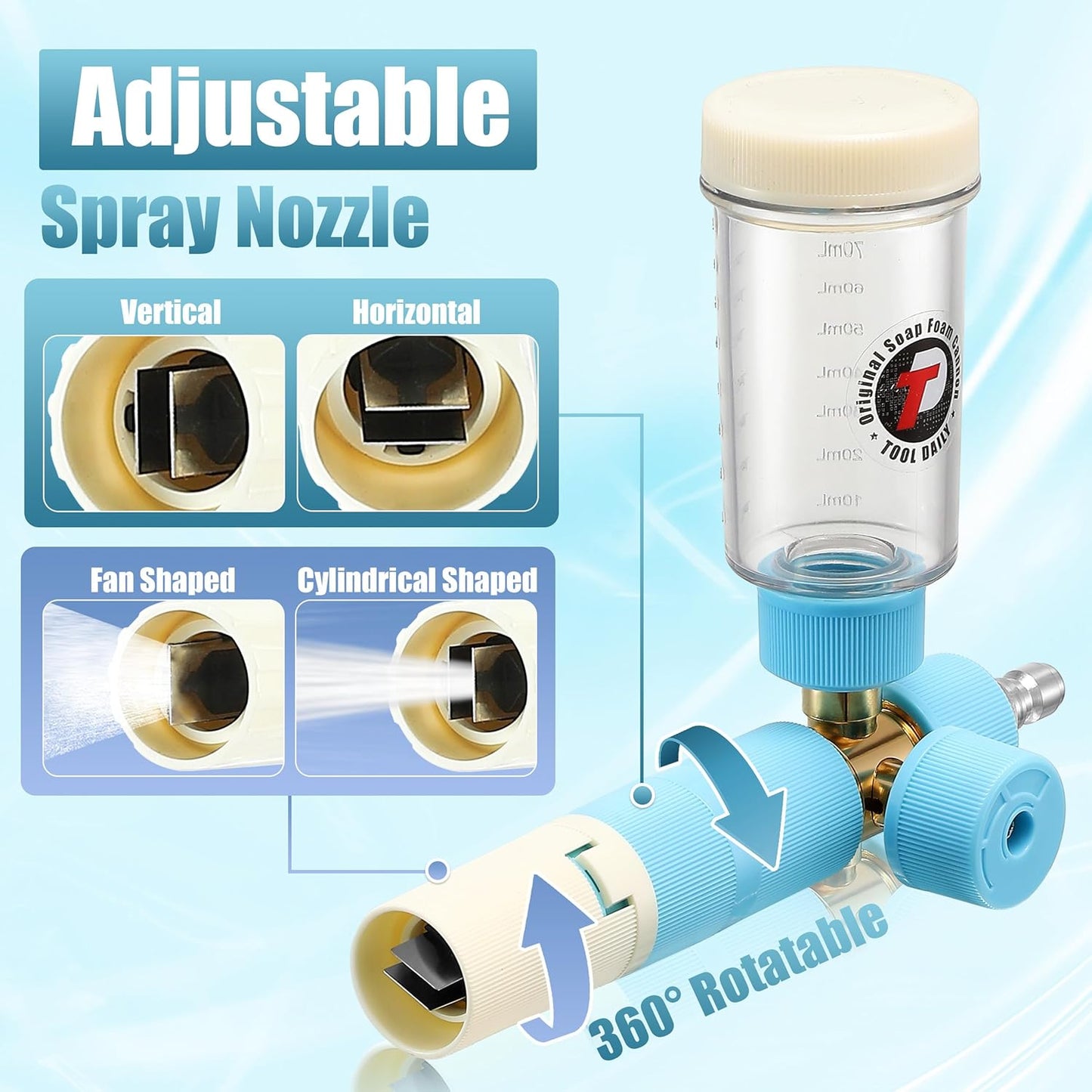 Tool Daily Foam Cannon with Dual Connector Accessory, Original Soap Cannon for Pressure Washer, 5 Power Washer Nozzle Tips, 1/4 Inch Quick Connect