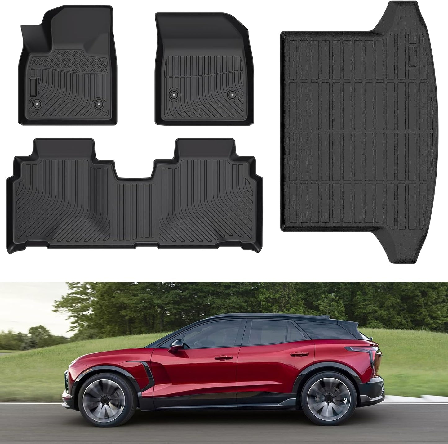 Car Floor Mats and Trunk Mat for 2024 Honda Prologue and Chevy Blazer EV with Cargo Liner All Weather TPE Anti-Slip Thicken Waterproof 1st & 2nd & Rear Cargo Liner for Honda Prologue Accessories
