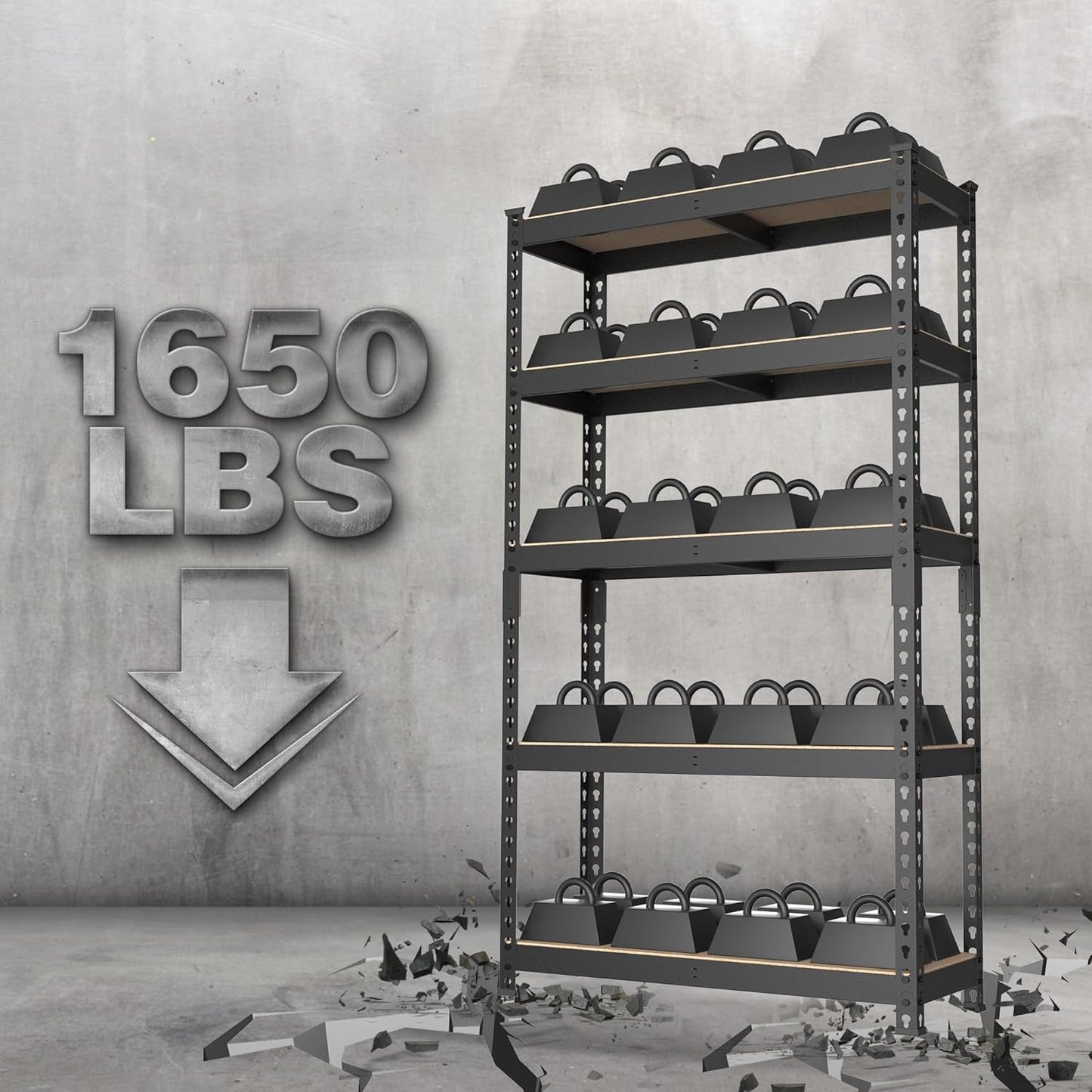 WORKPRO 5-Tier Steel Shelving Unit-Black, 27-2/5”W x 11-7/10”D x 60”H, Adjustable Storage Rack, Heavy Duty Shelf with MDF Board, 1650 lbs Load Capacity (Total) for Garage, Basement, Kitchen