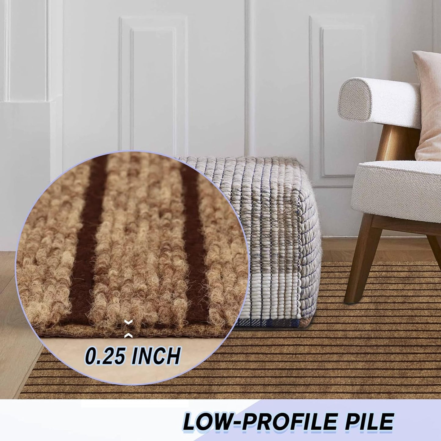 Custom Size Backed Non-Slip Area Rugs Runner, Easy Clean, Waterproof Runner Rugs for Hallway Entryway, Kitchen, Laundry, 4FT x 14FT, Brown Stripe