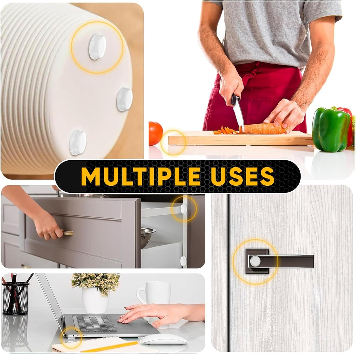 45 Clear Cabinet Door Bumpers - 1/2” Diameter White Self Adhesive Pads, Stoppers, Rubber Bumpers for Drawers, Cupboards, Cutting Boards, Glass Tops, Picture Frames, Kitchen Furniture by Vellax