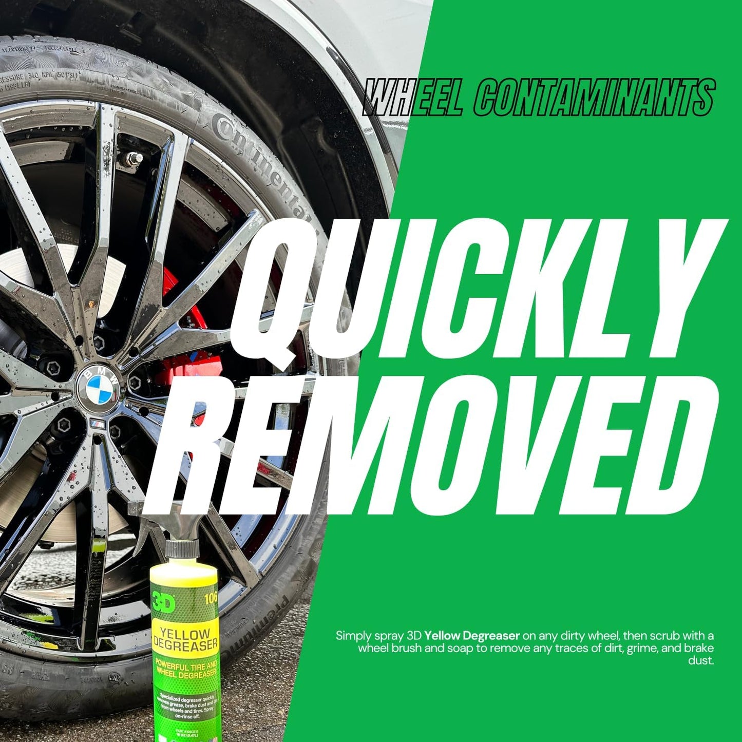 3D Yellow Degreaser – Non-Acid Wheel & Tire Cleaner Spray for Brake Dust, Grime & Tire Dressings – Safe for All Wheels & Whitewalls - 16 oz